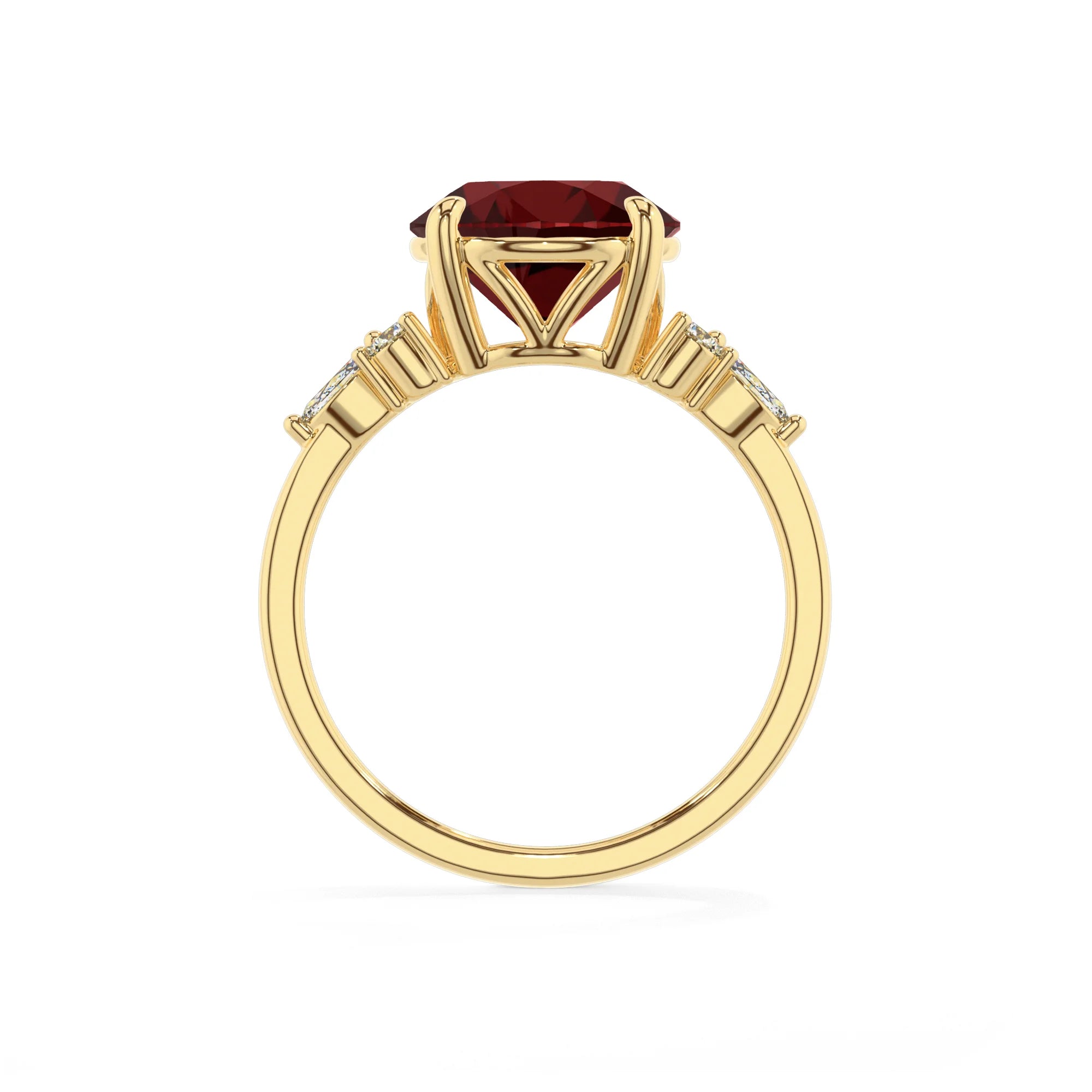 natural garnet round solitaire rings in yellow gold
