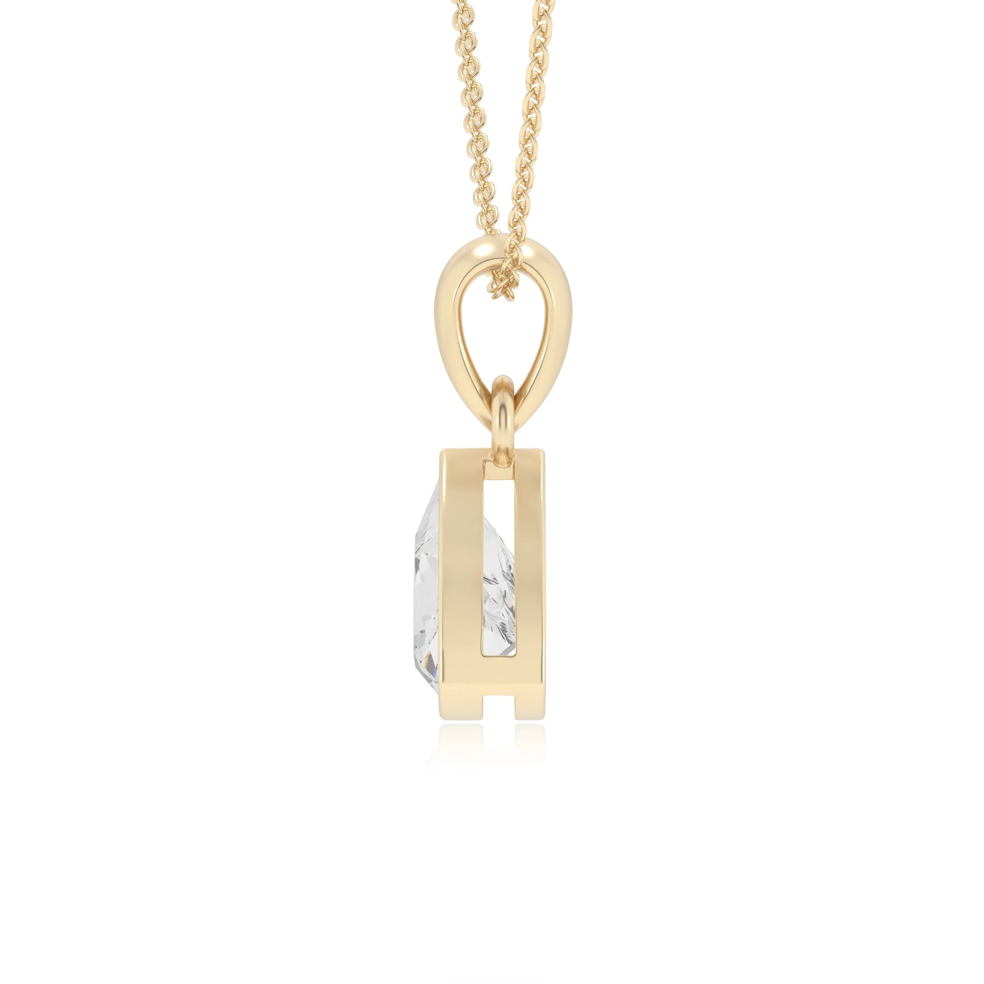 lab grown moissanite trillion solitaire necklaces in yellow gold