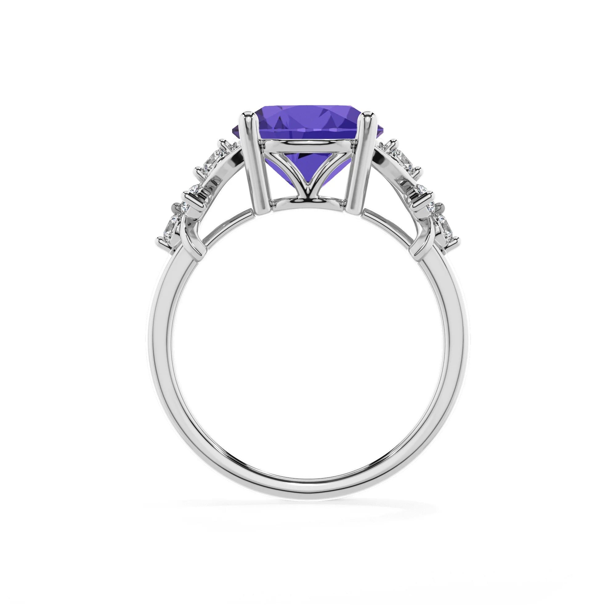 lab grown tanzanite round solitaire rings in white gold
