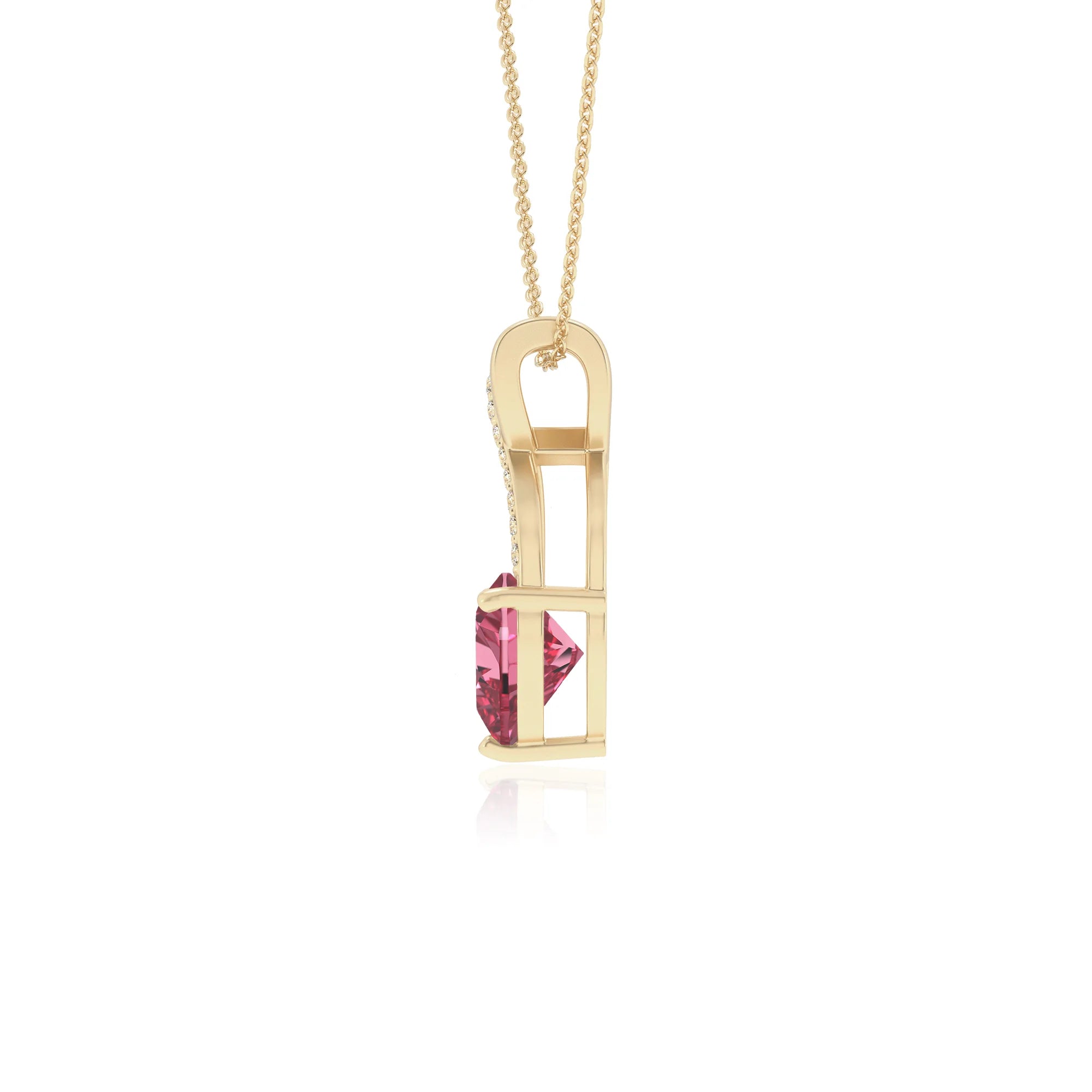 lab grown pink-tourmaline heart solitaire necklaces in yellow gold