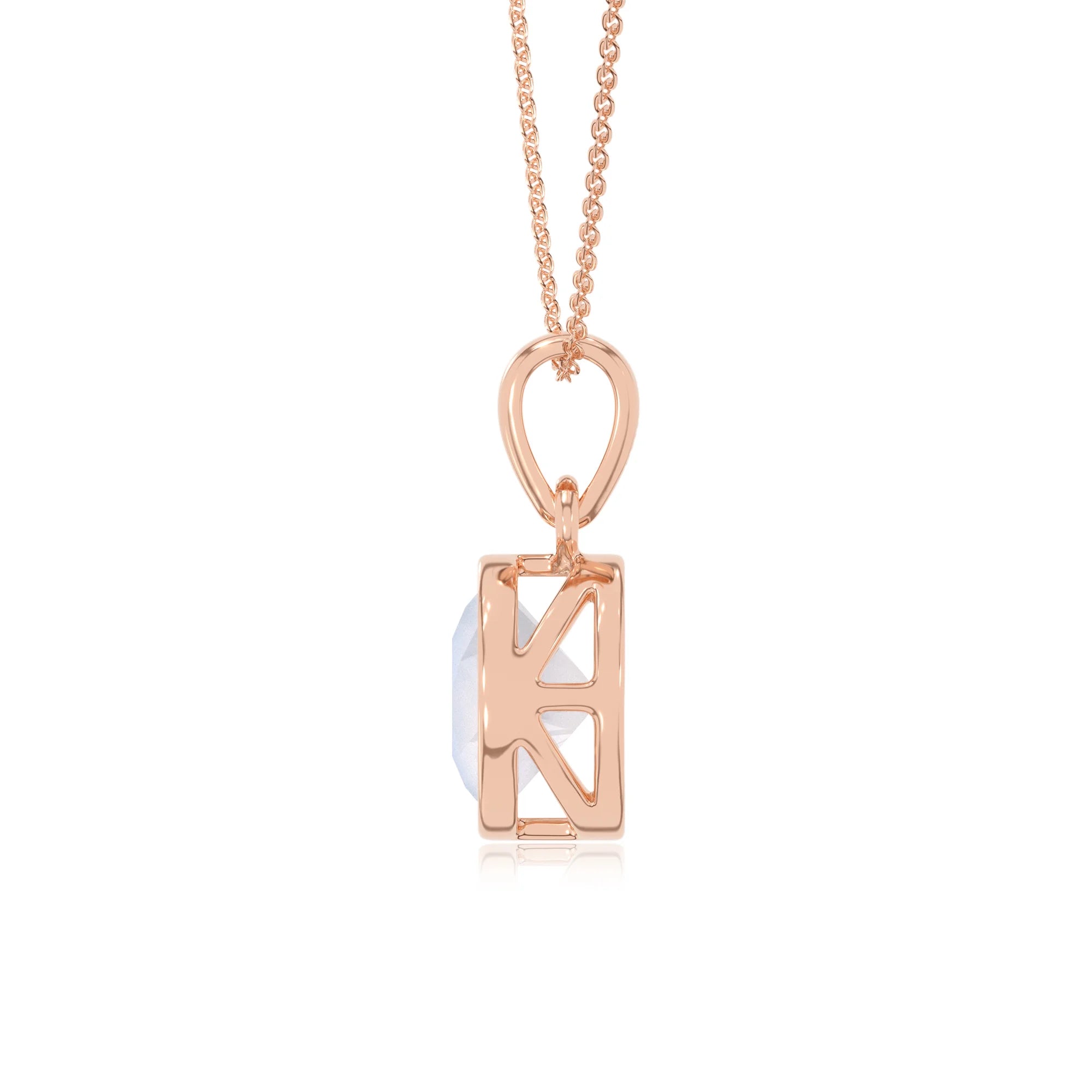 natural rainbow-moonstone round solitaire necklaces in rose gold
