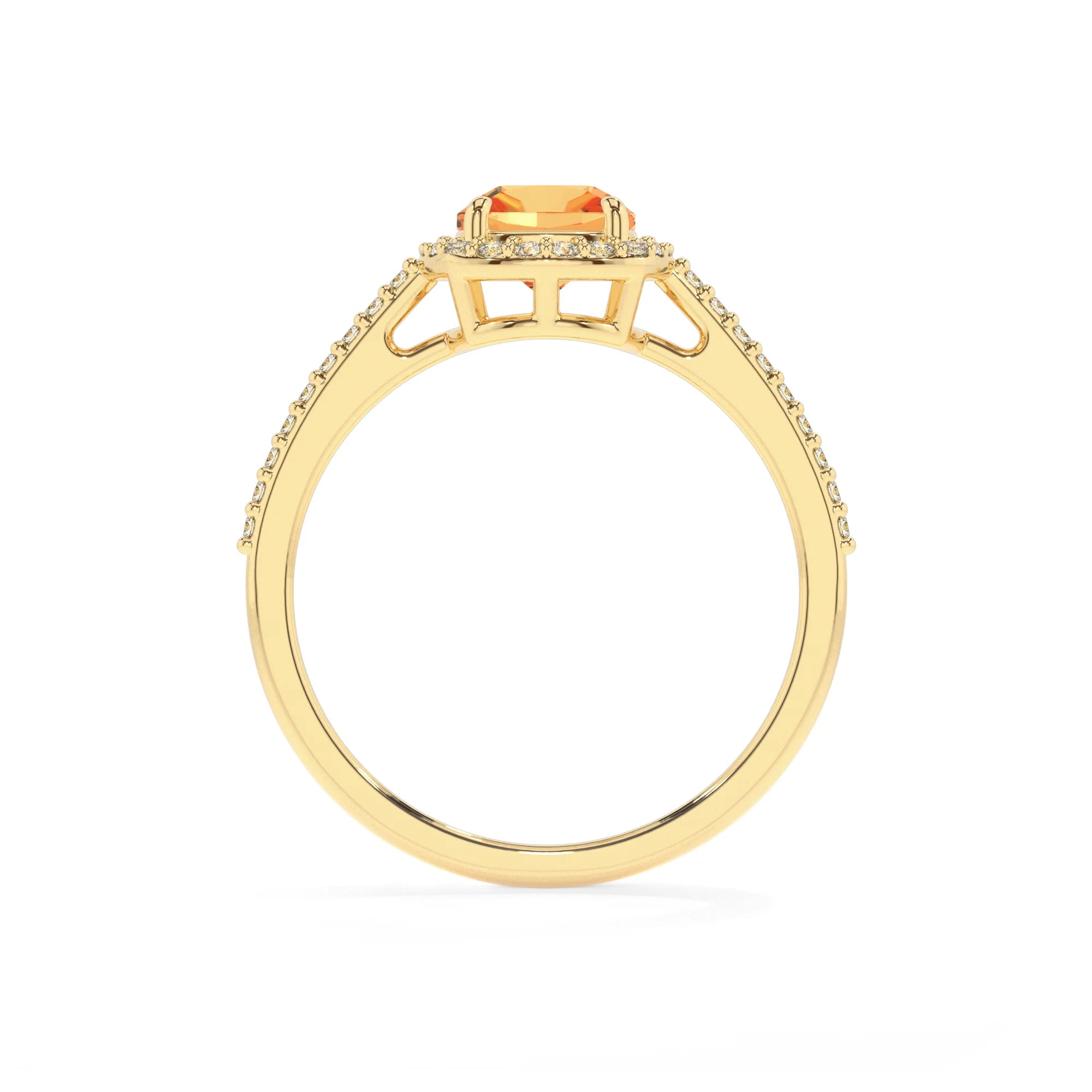 lab grown citrine cushion solitaire rings in yellow gold