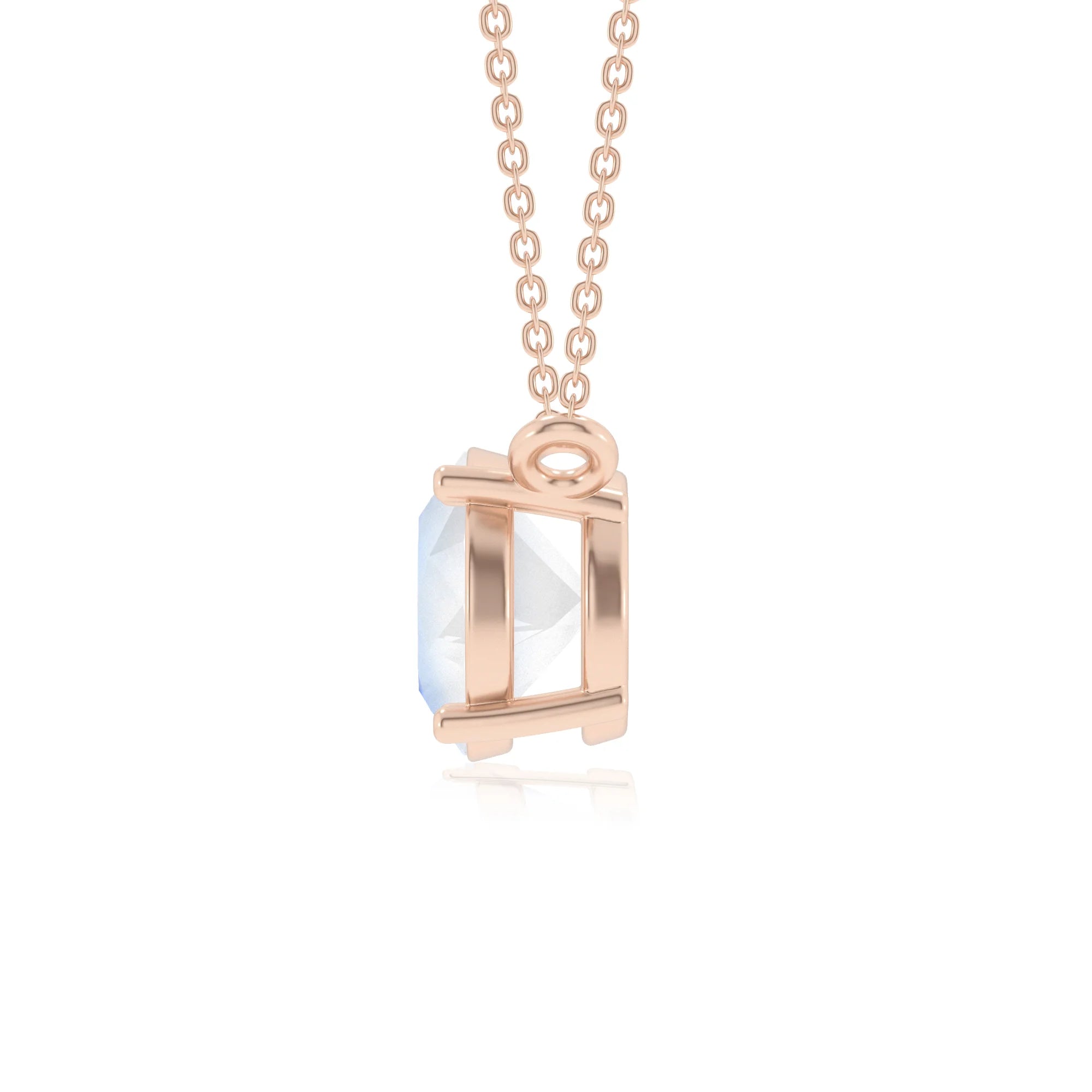 natural rainbow-moonstone round solitaire necklaces in rose gold