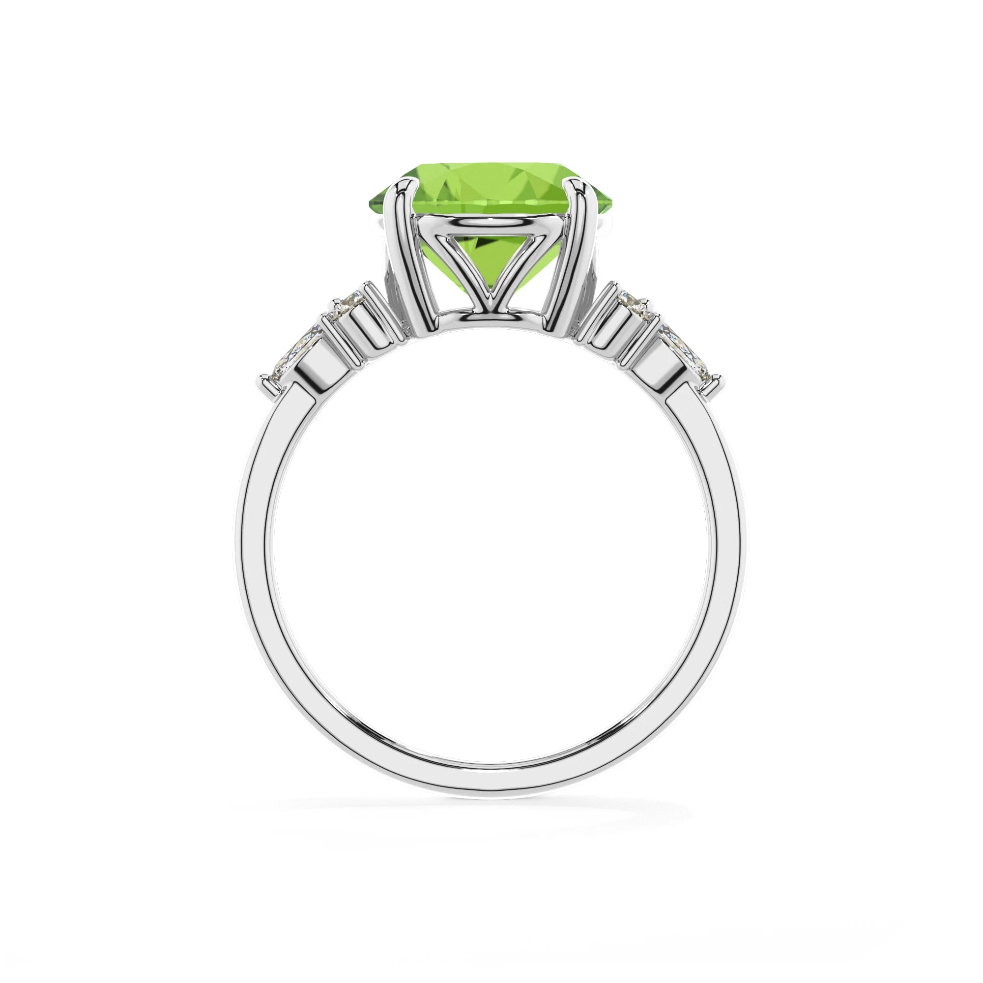 natural peridot round solitaire rings in white gold
