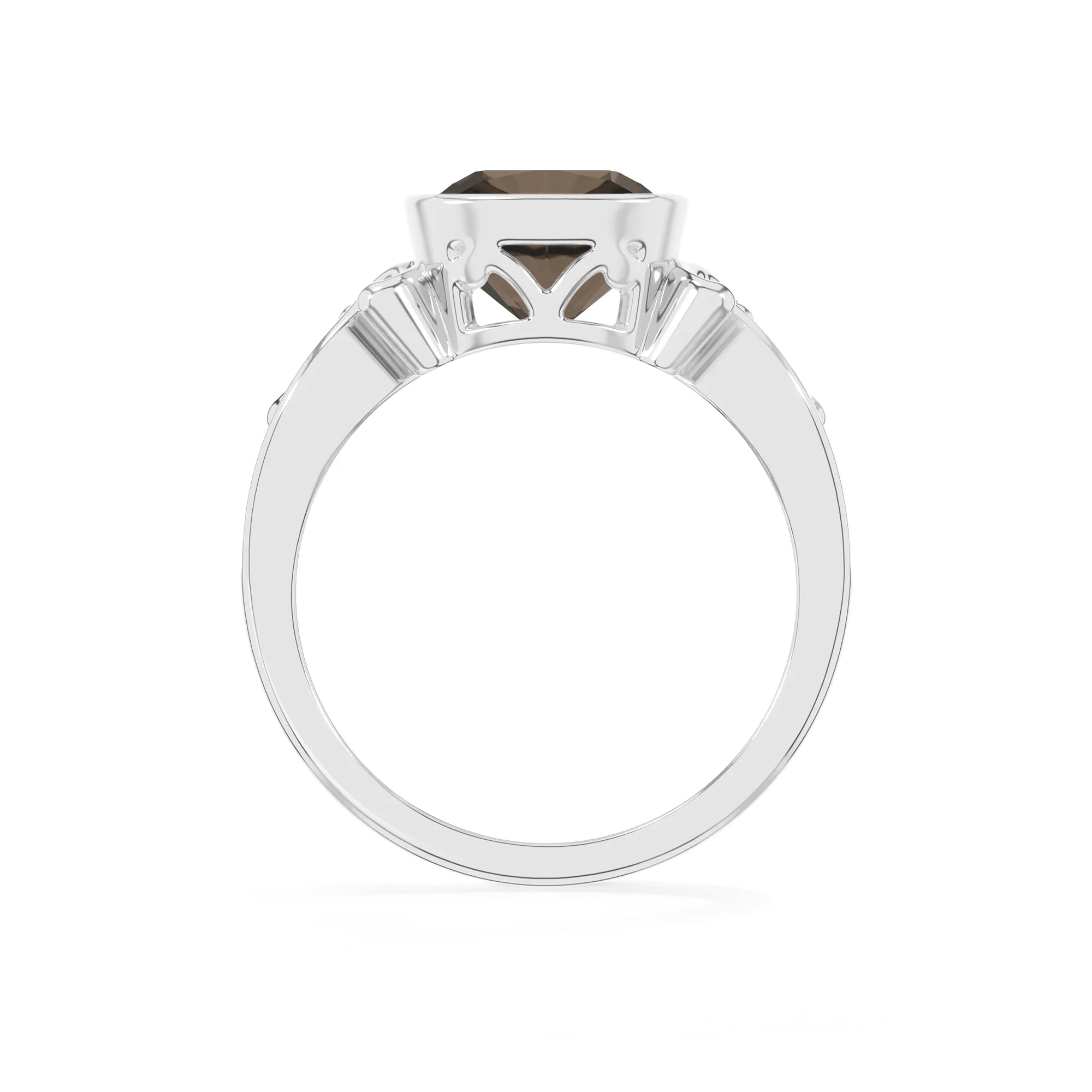natural smoky-quartz cushion solitaire rings in platinum