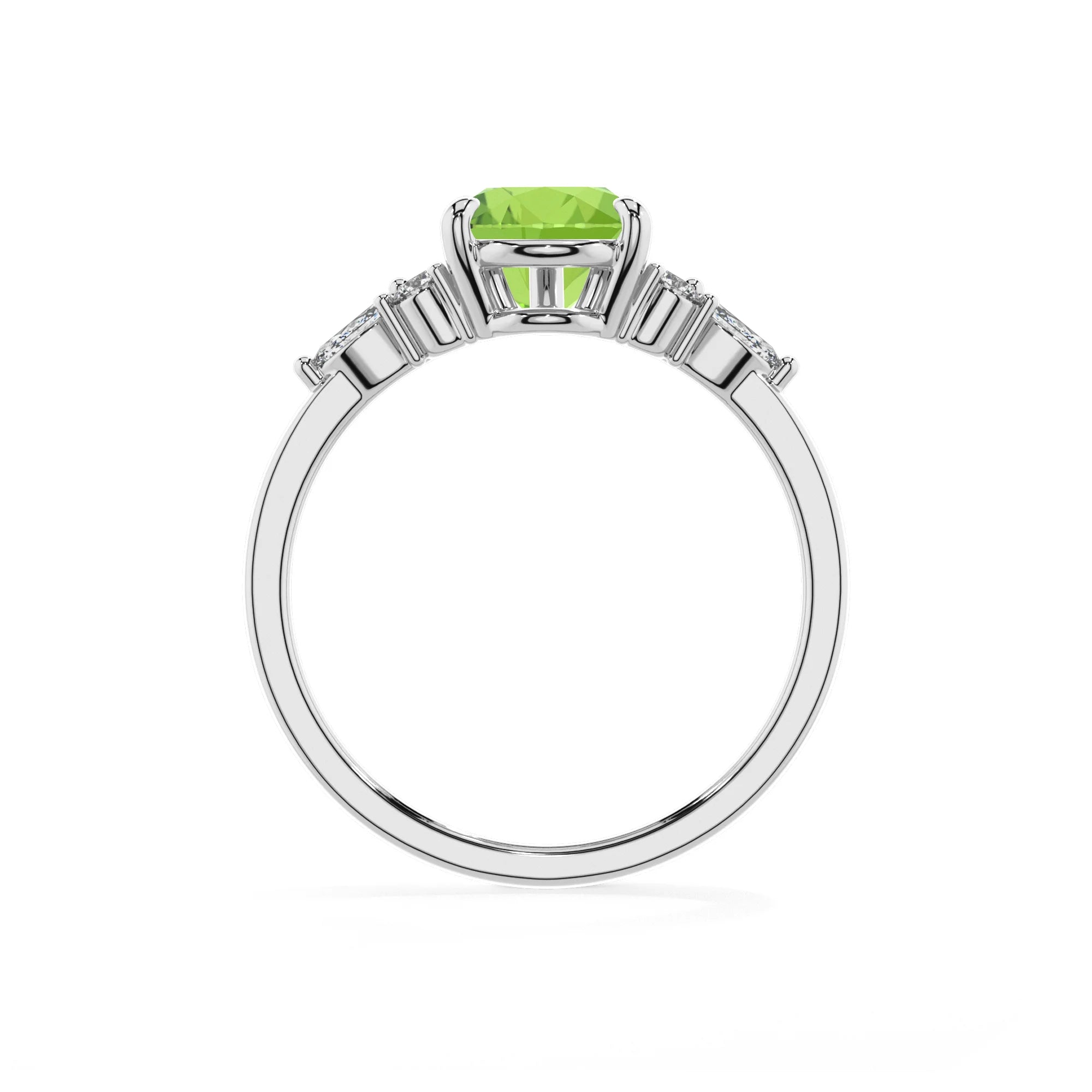natural peridot pear solitaire rings in white gold