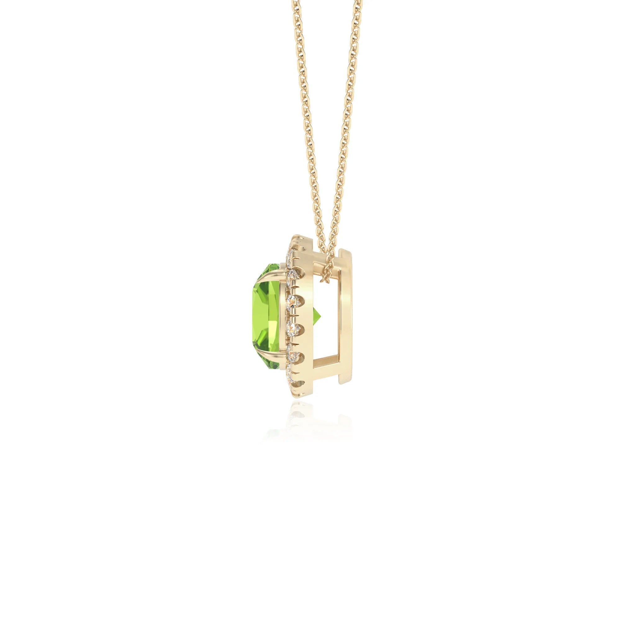 natural peridot cushion solitaire necklaces in yellow gold