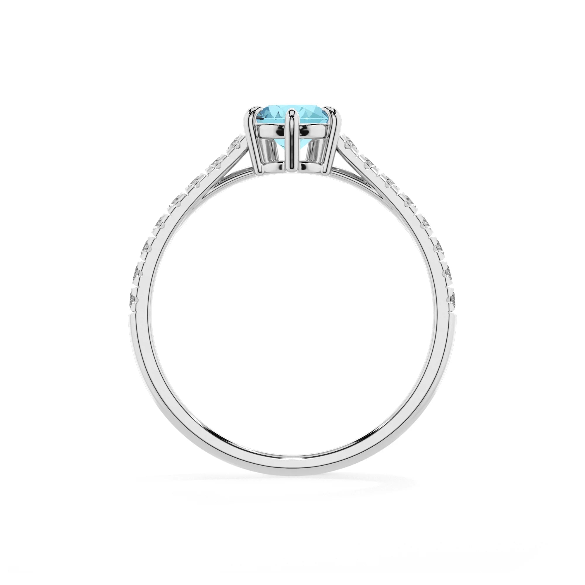 lab grown aquamarine pear half eternity solitaire engagement rings in sterling silver