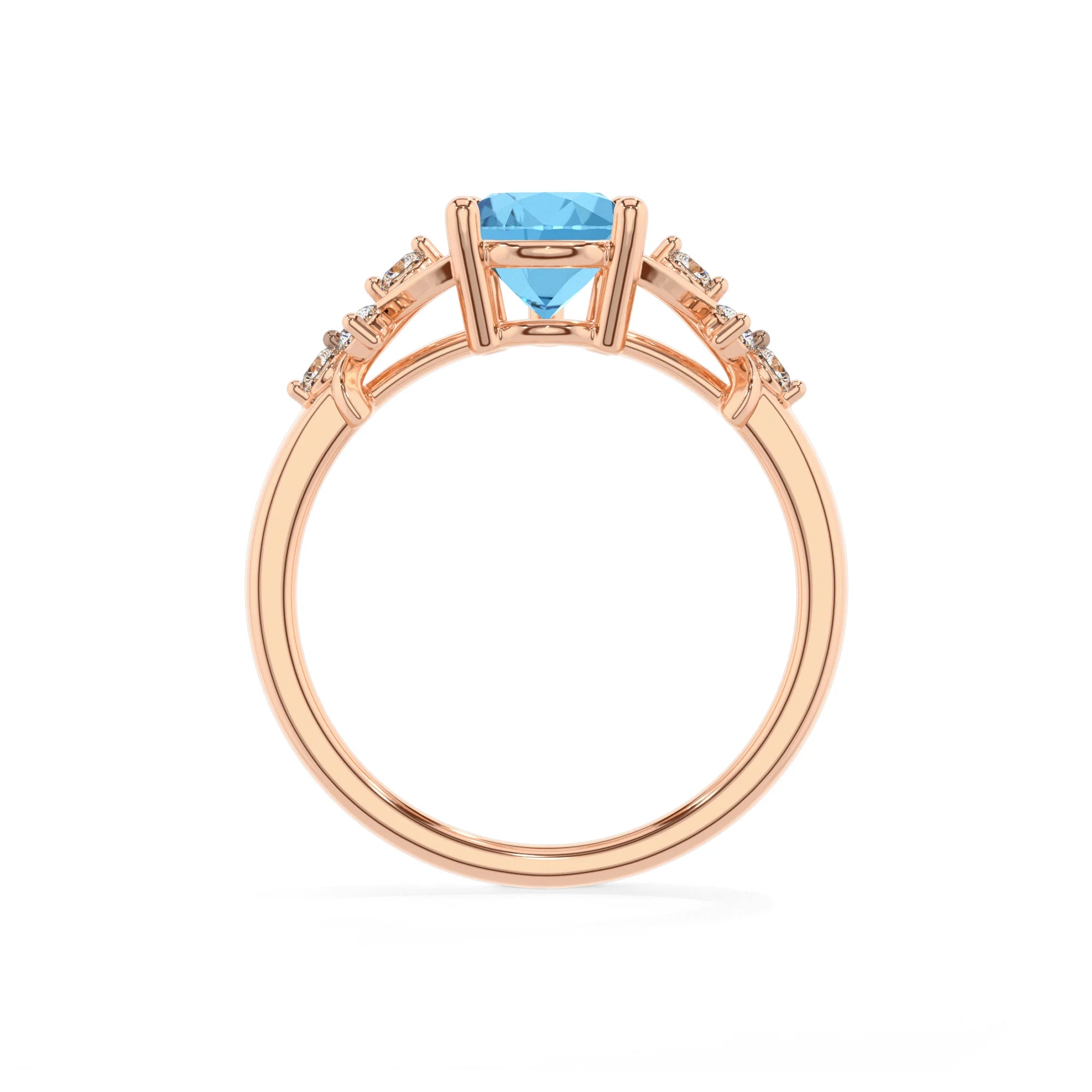 natural swiss-blue-topaz pear solitaire rings in rose gold
