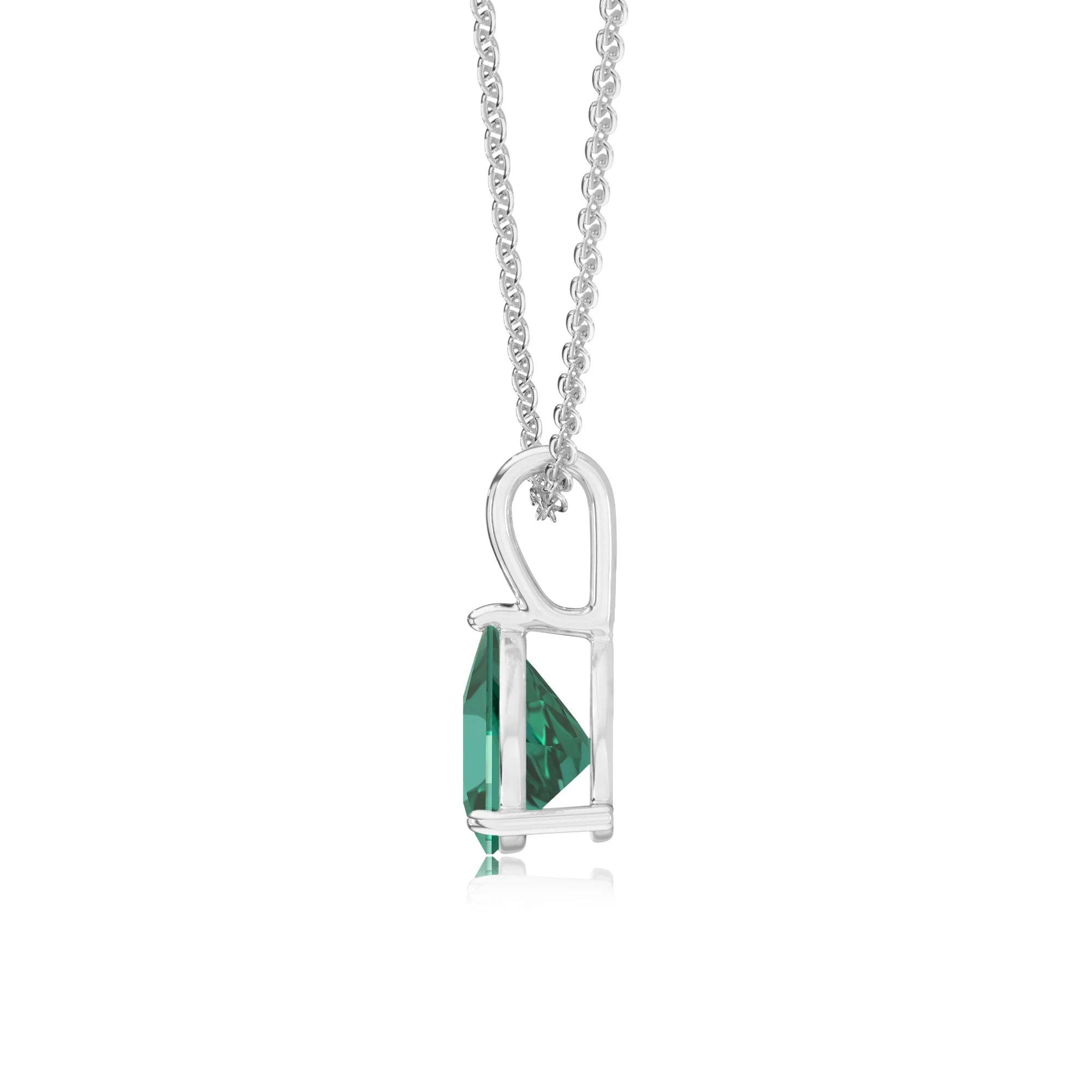 lab grown emerald trillion solitaire necklaces in white gold