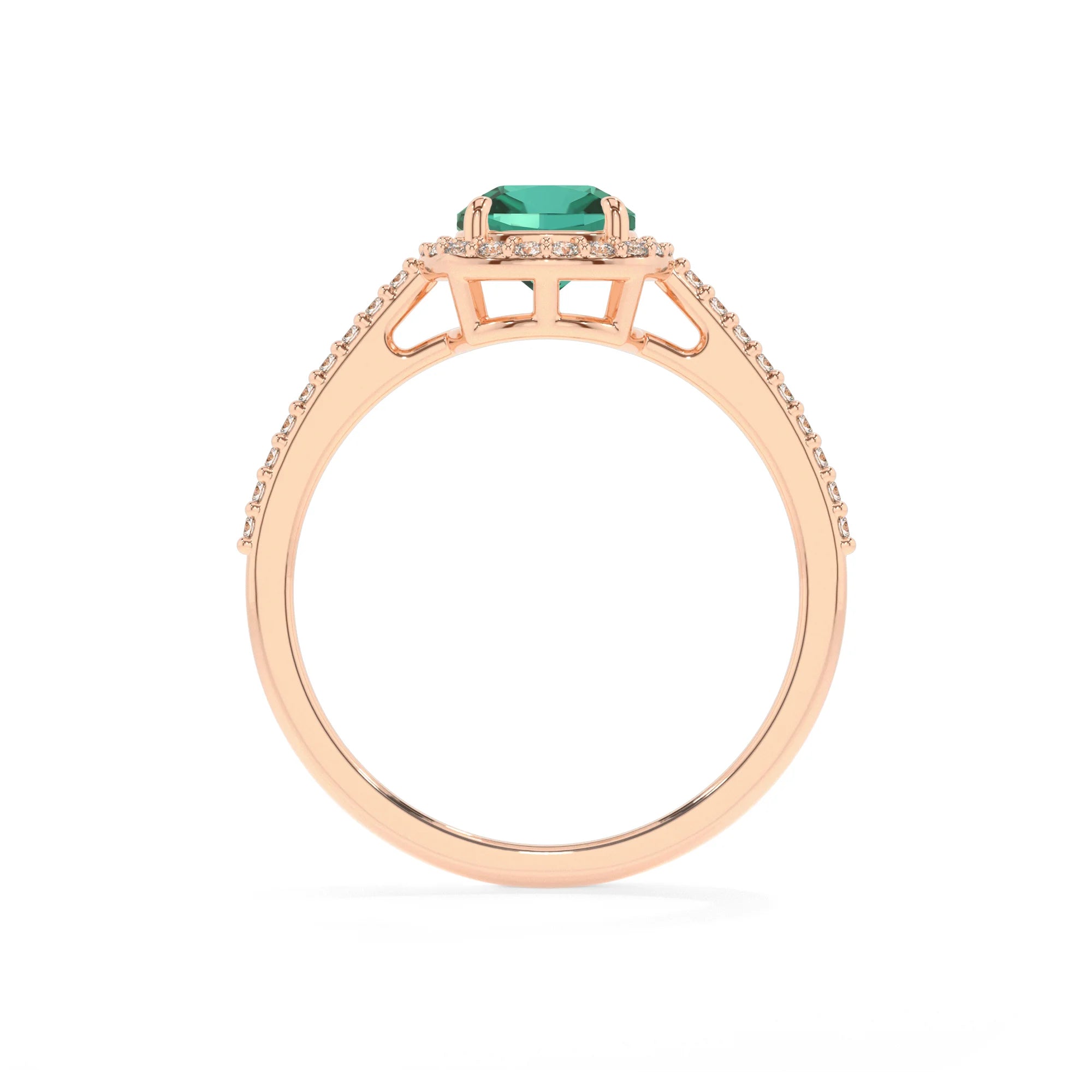 lab grown emerald cushion solitaire rings in rose gold