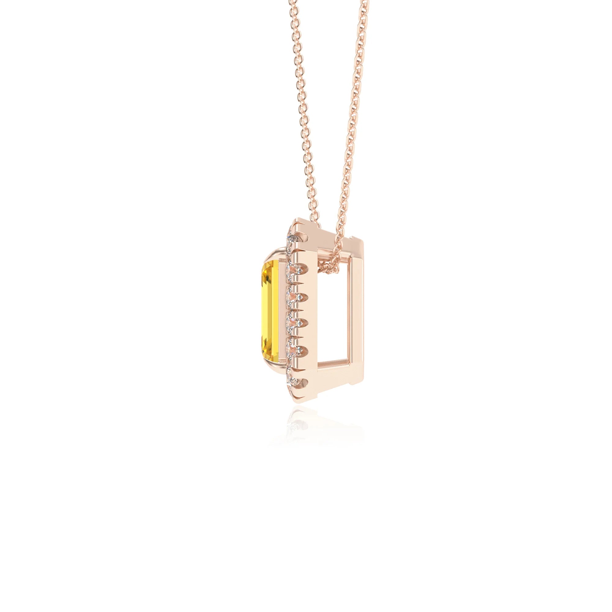 lab grown yellow sapphire emerald cut solitaire necklaces in rose gold