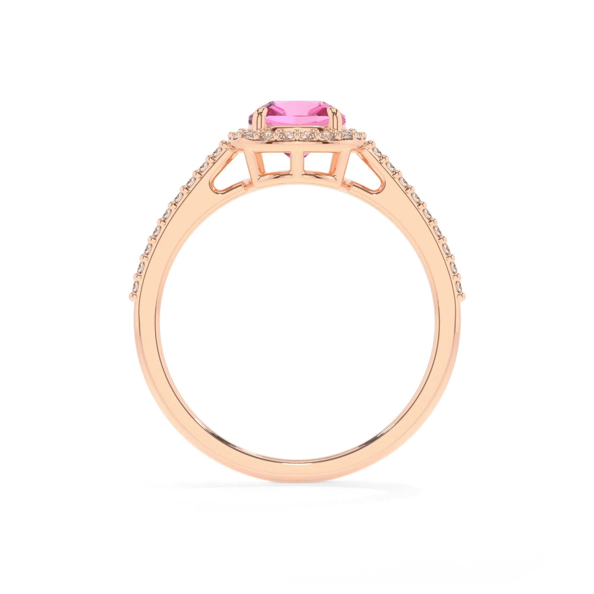 lab grown pink-sapphire cushion solitaire rings in rose gold