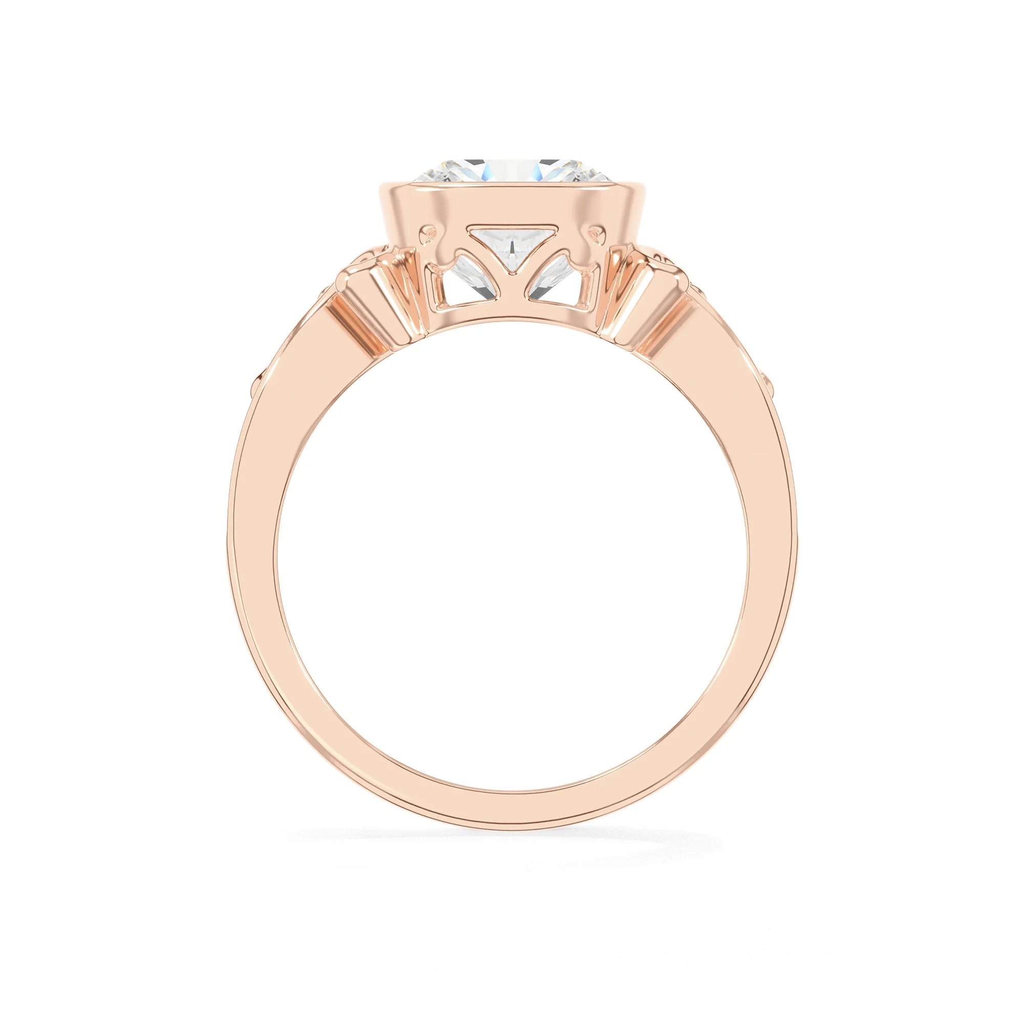 lab grown moissanite cushion solitaire rings in rose gold