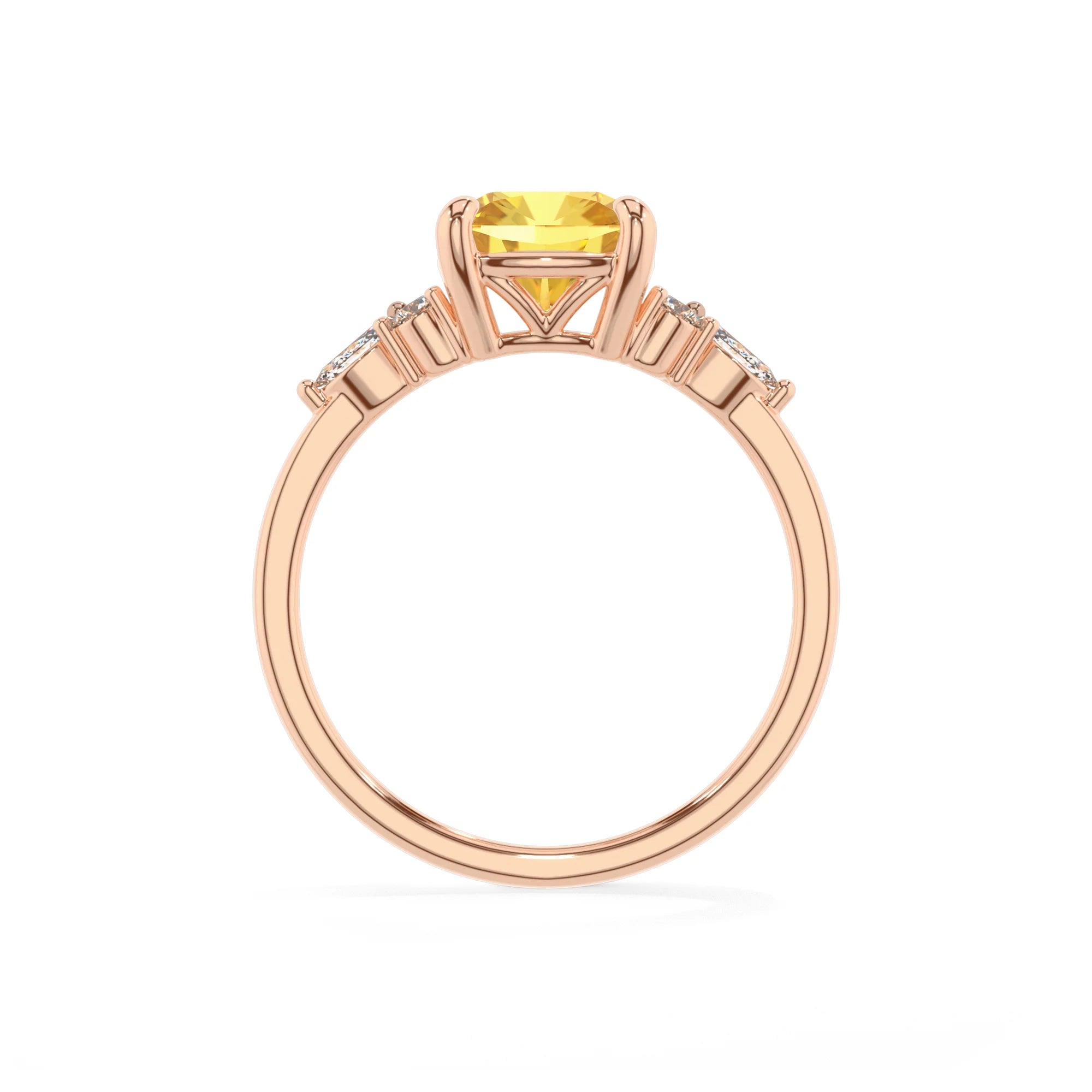 lab grown yellow-sapphire cushion solitaire rings in rose gold