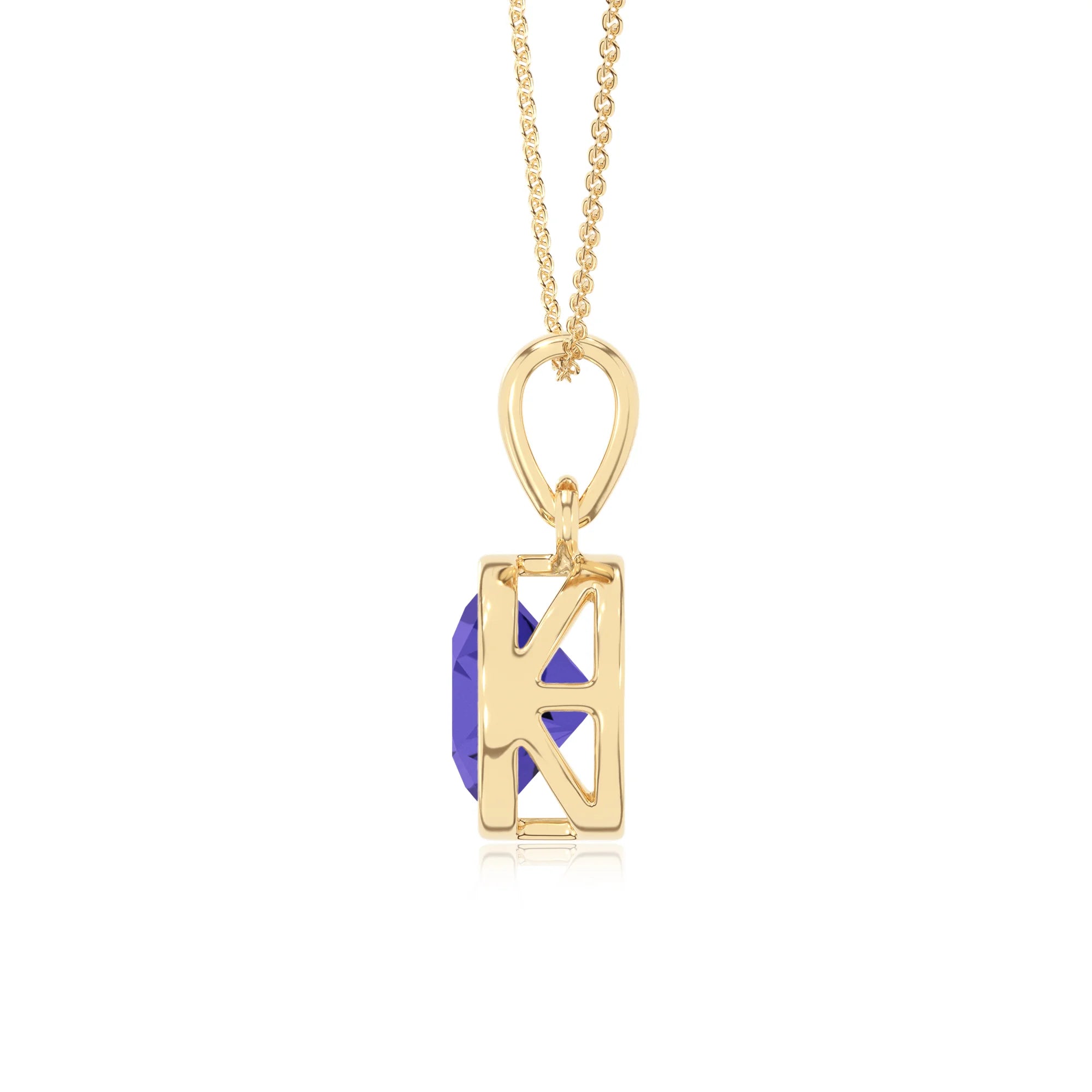 lab grown tanzanite round solitaire necklaces in yellow gold