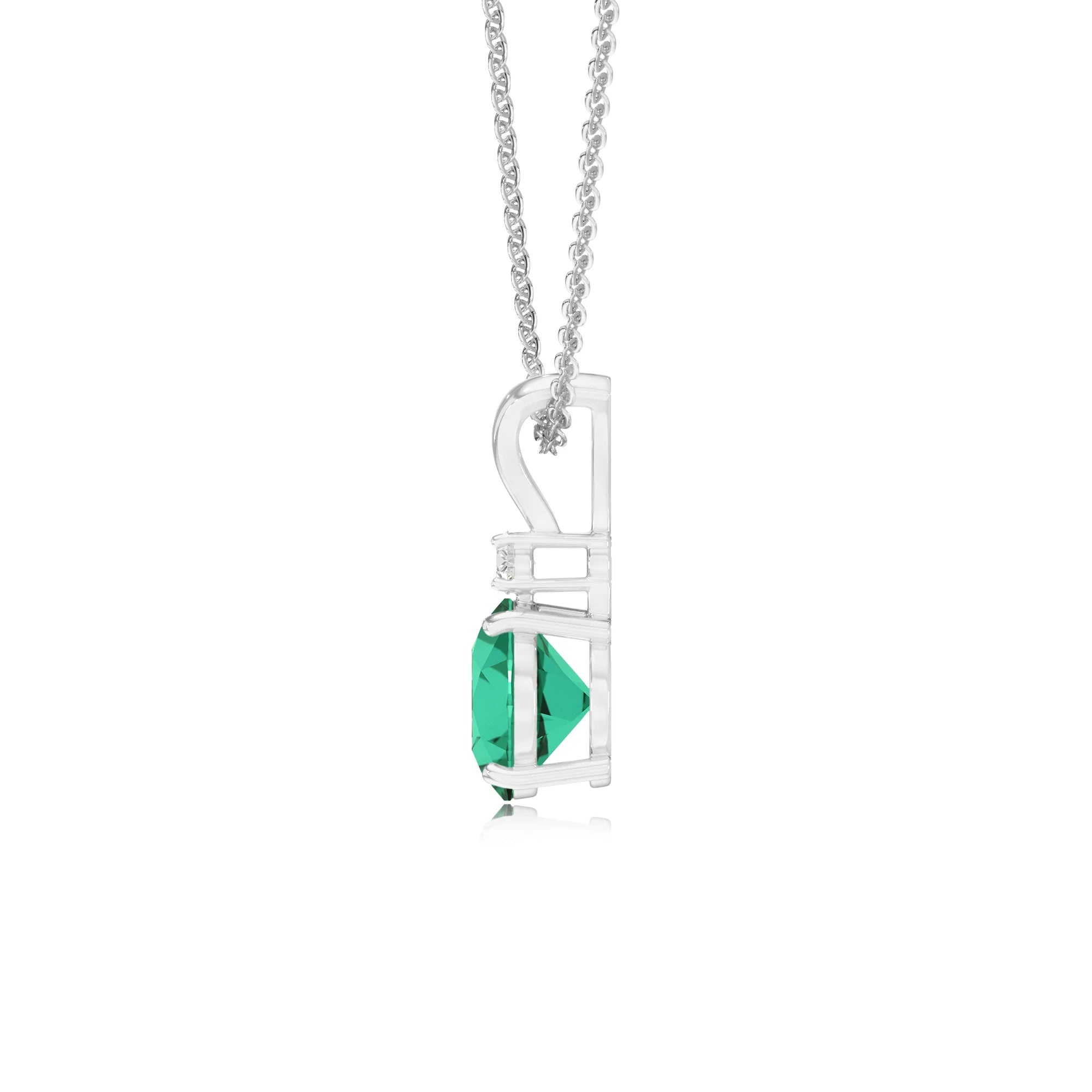 lab grown emerald round solitaire v-bale necklaces in white gold