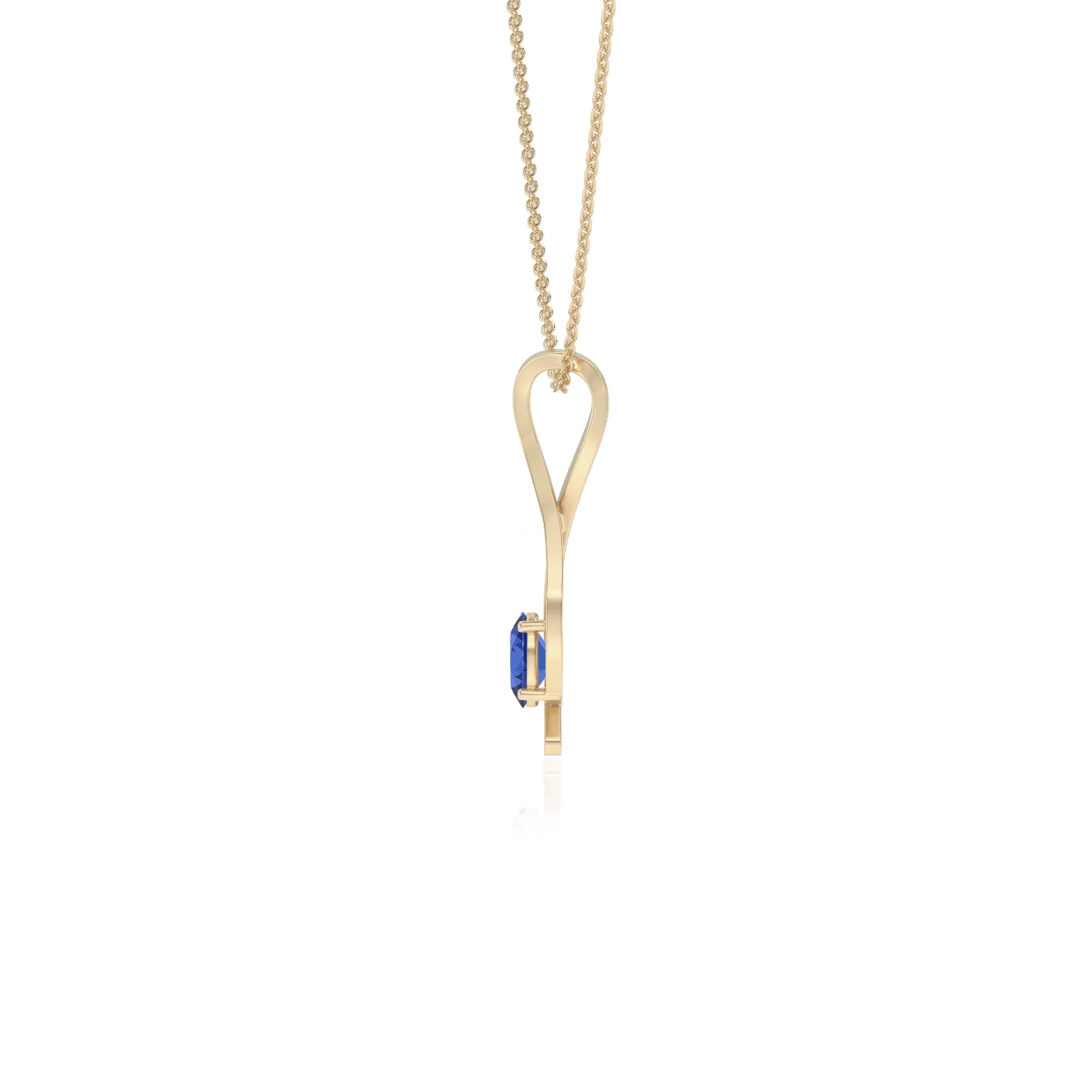 lab grown blue-sapphire oval solitaire necklaces in yellow gold