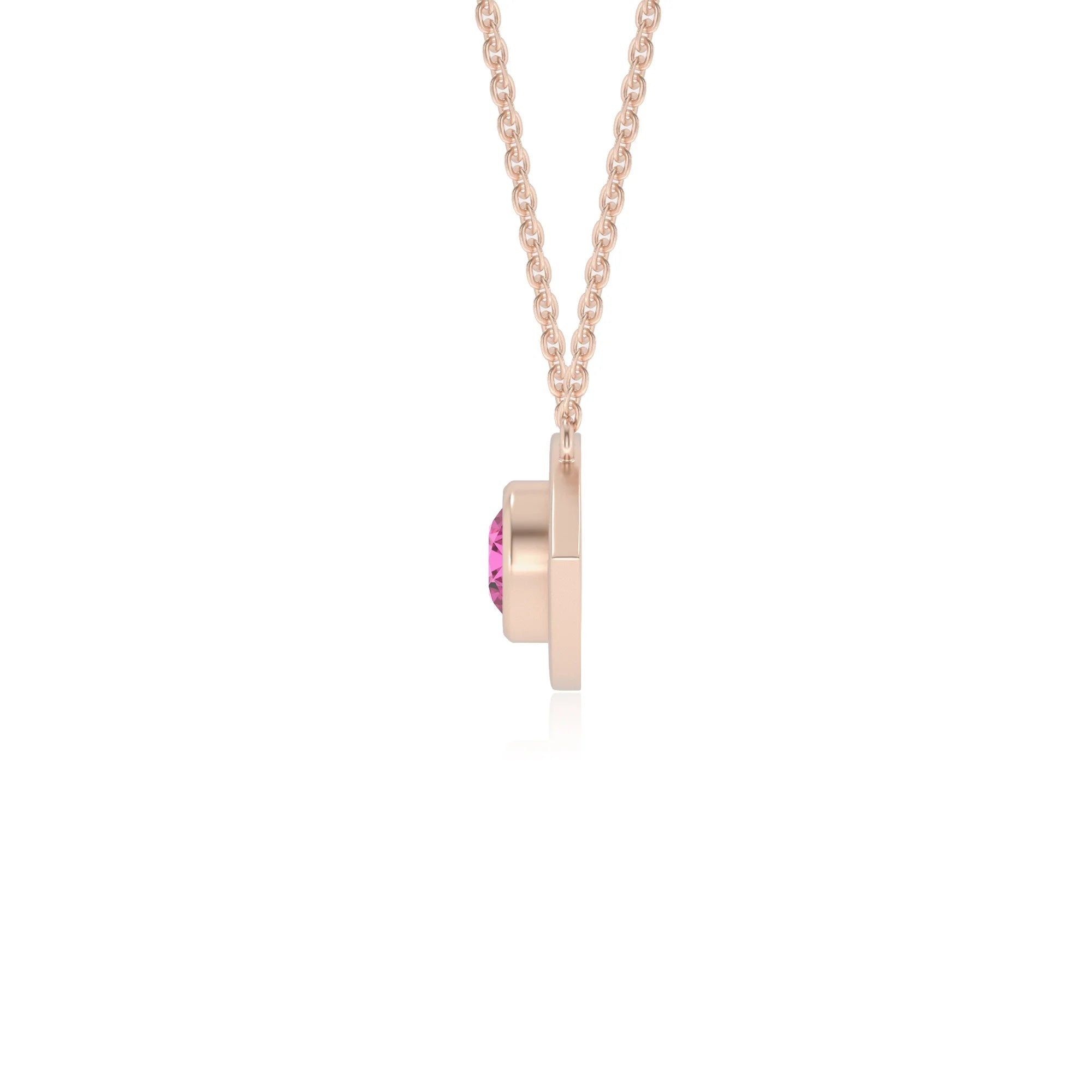 lab grown pink-sapphire round solitaire necklaces in rose gold