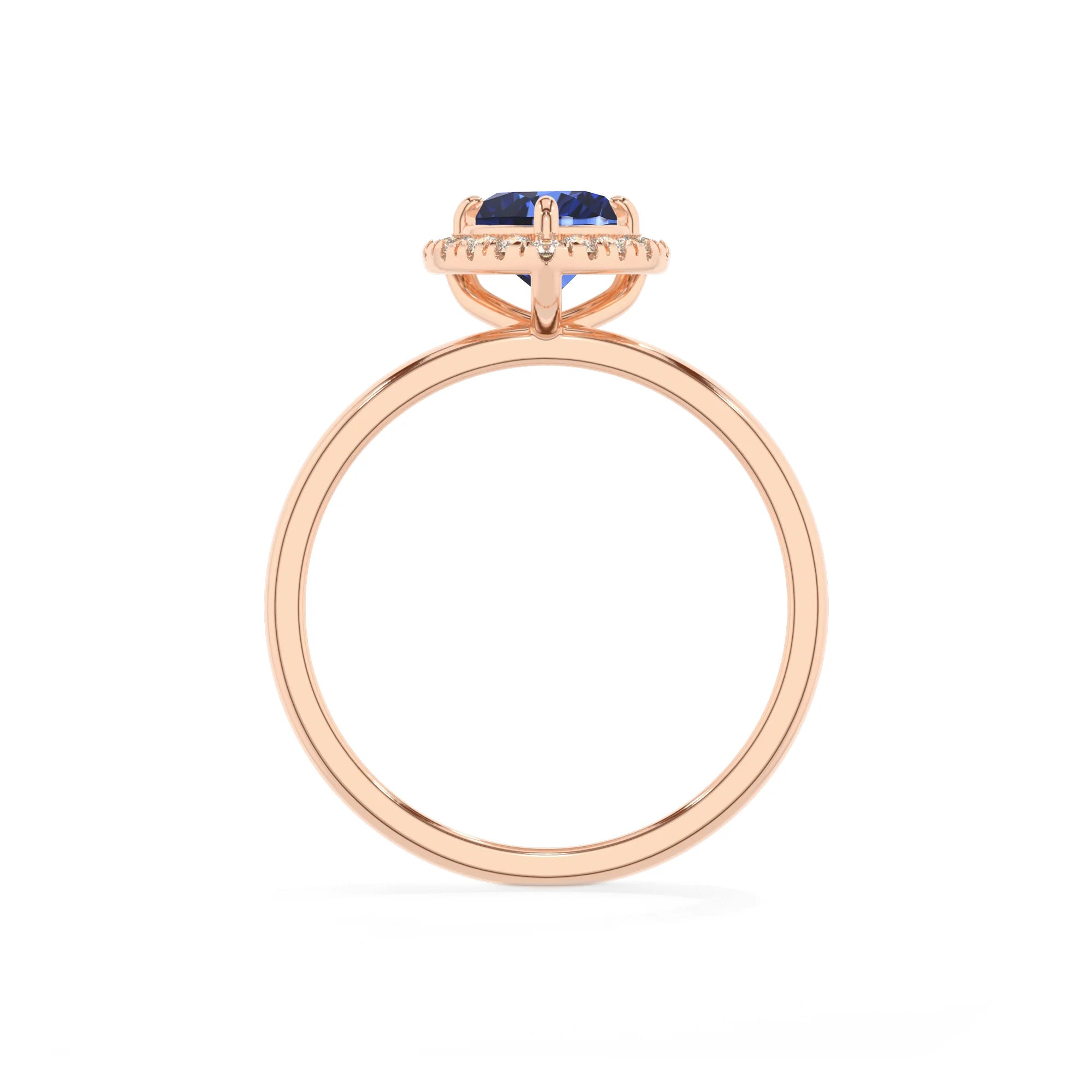 lab grown blue-sapphire heart solitaire rings in rose gold