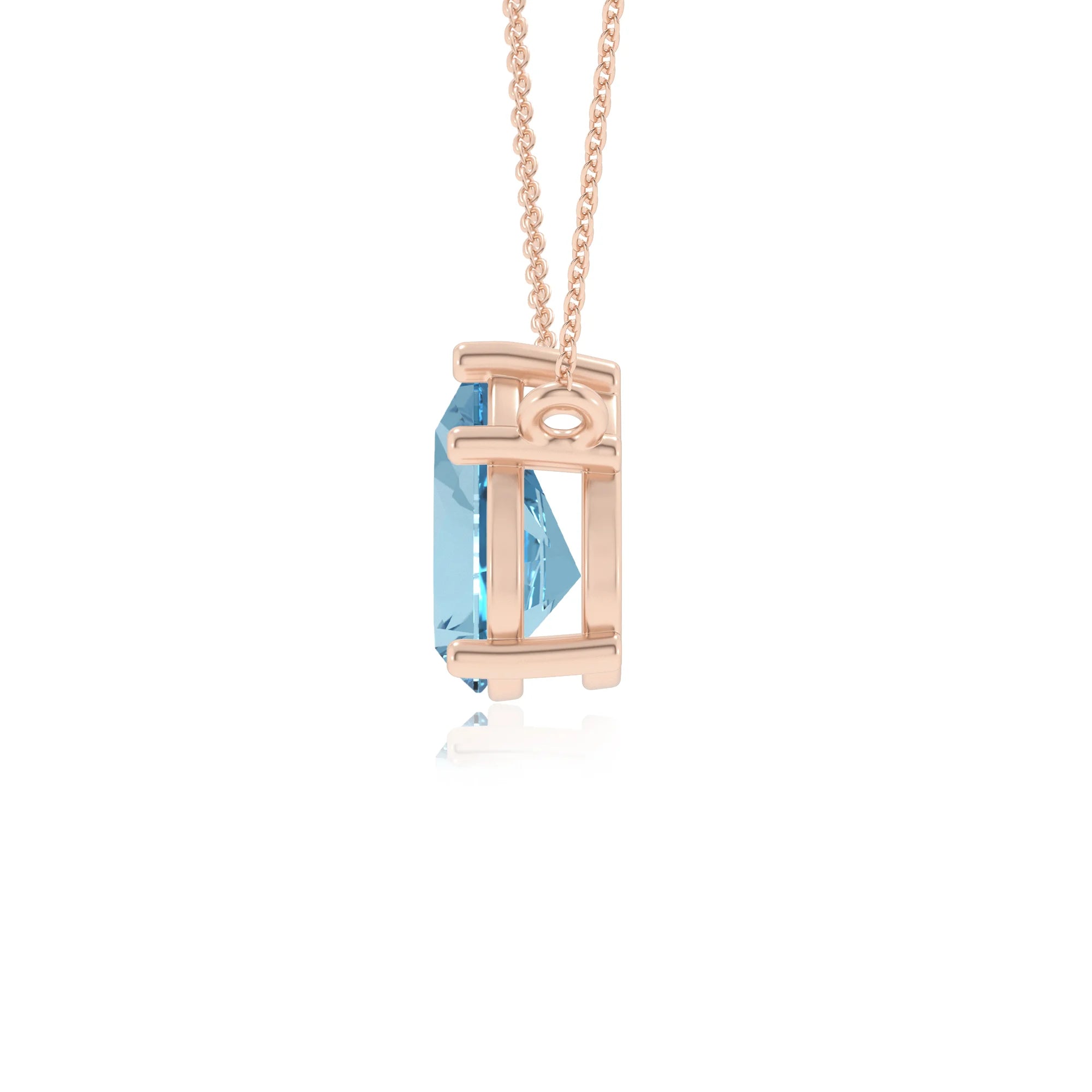 lab grown aquamarine pear solitaire necklaces in rose gold
