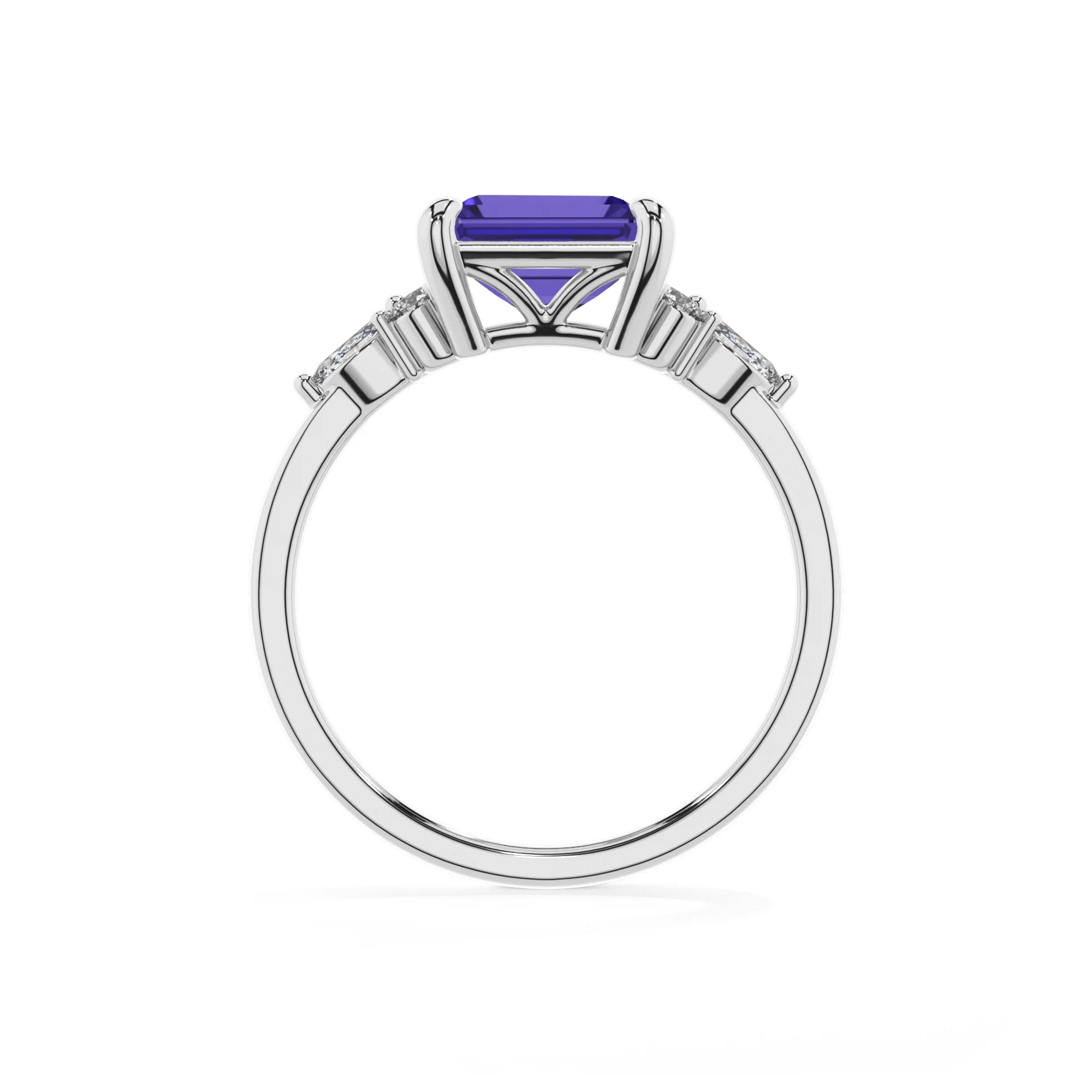 lab grown tanzanite emerald cut solitaire rings in platinum