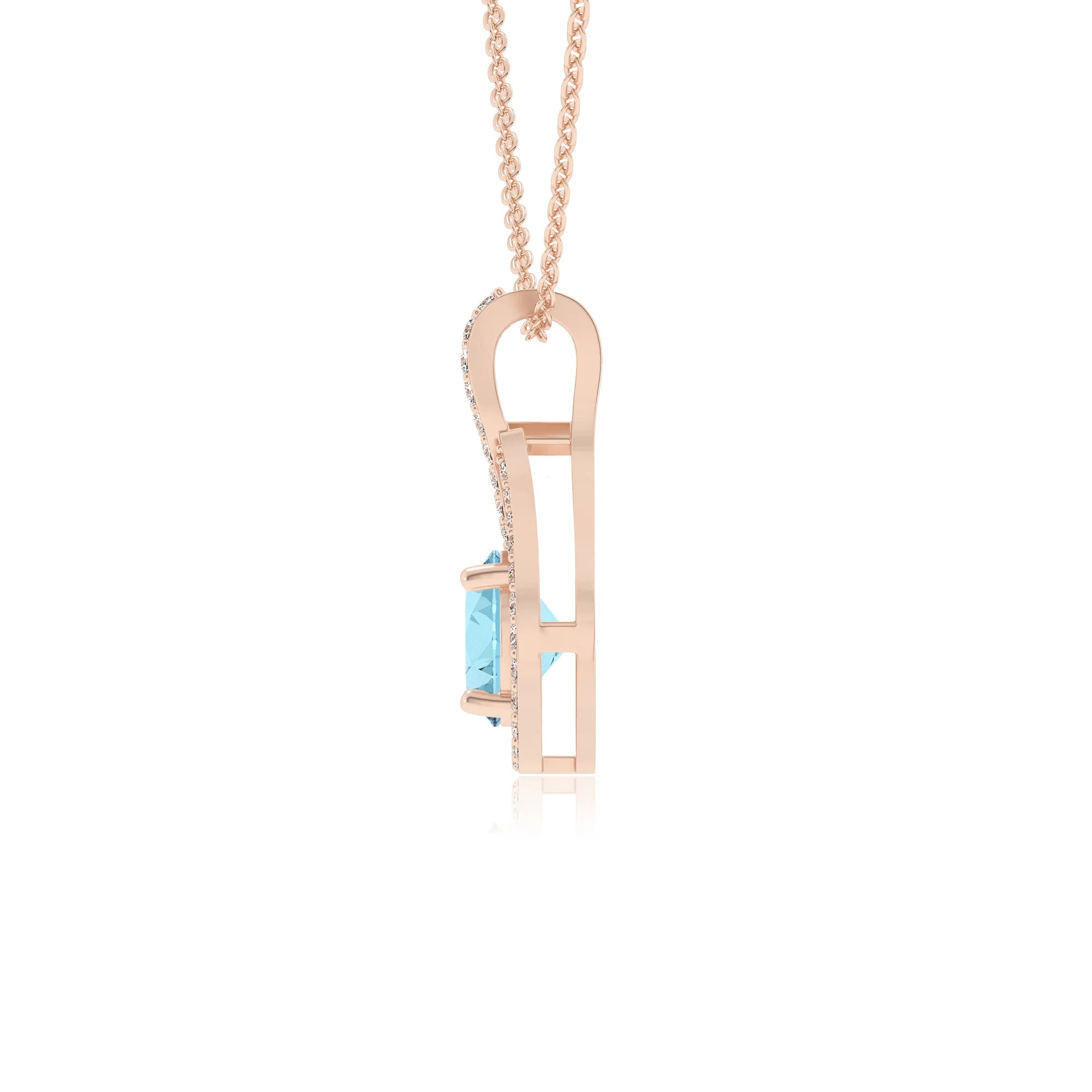 lab grown aquamarine round solitaire necklaces in rose gold