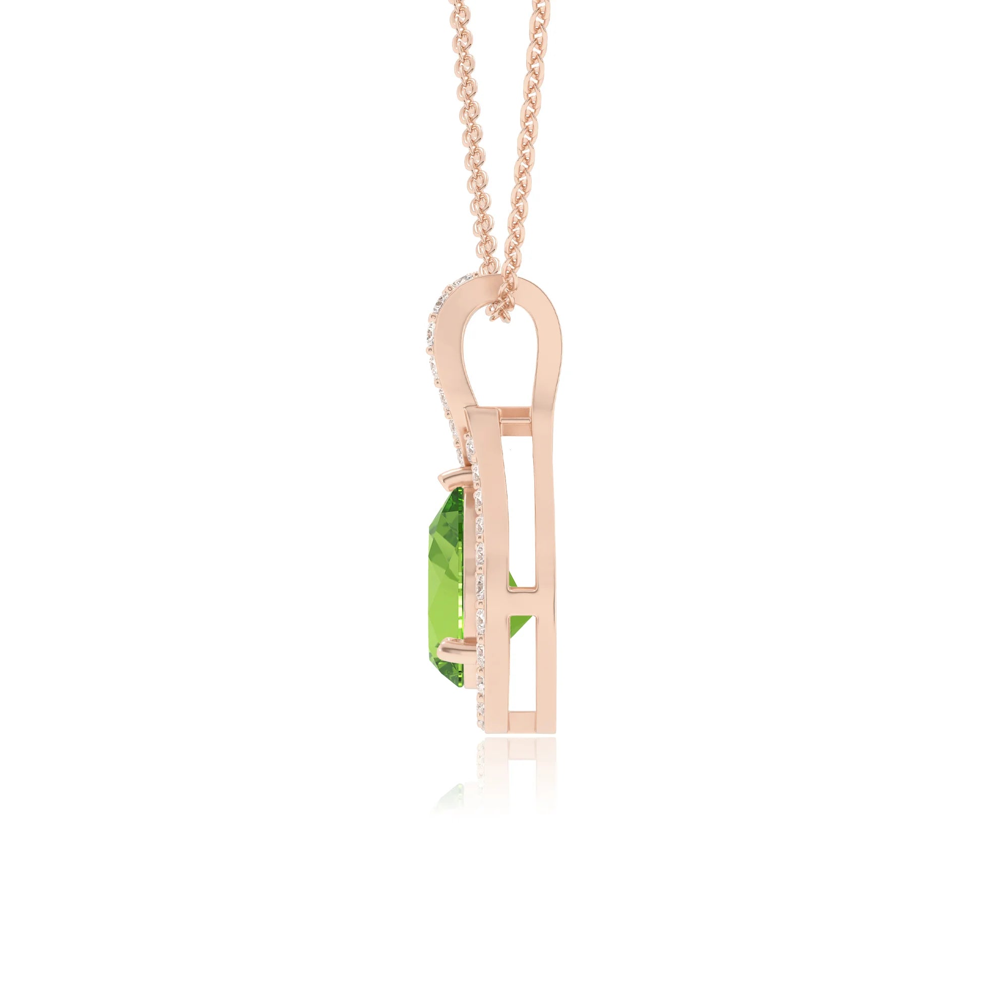natural peridot pear solitaire necklaces in rose gold