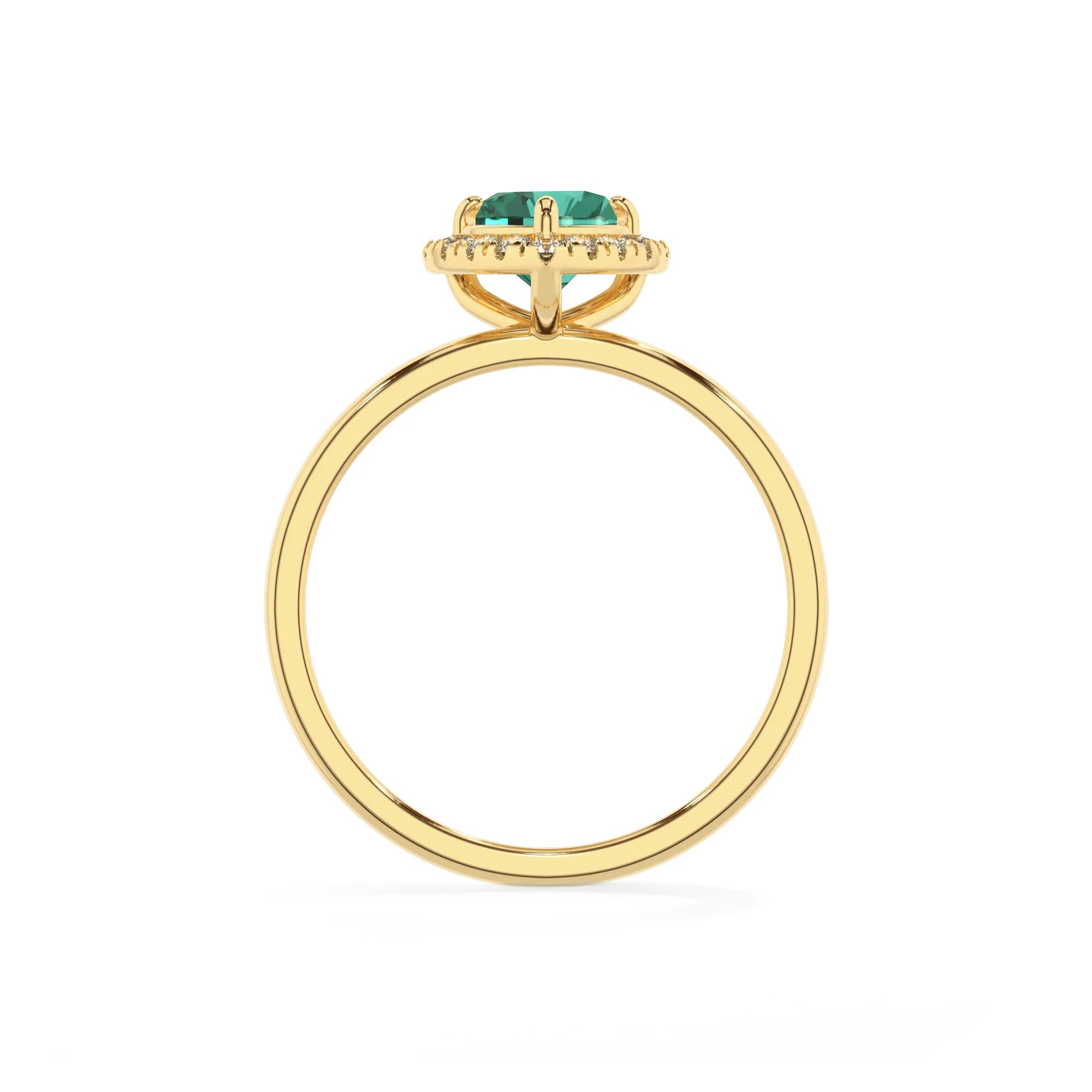 lab grown emerald heart solitaire rings in yellow gold