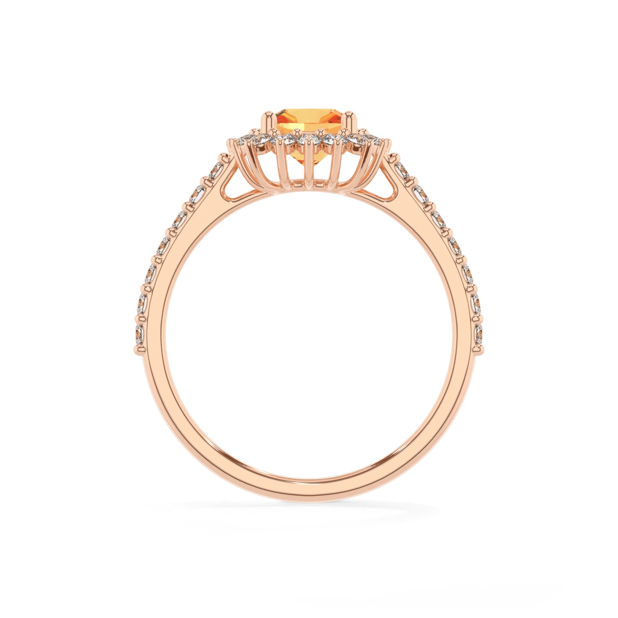 lab grown citrine cushion solitaire rings in rose gold