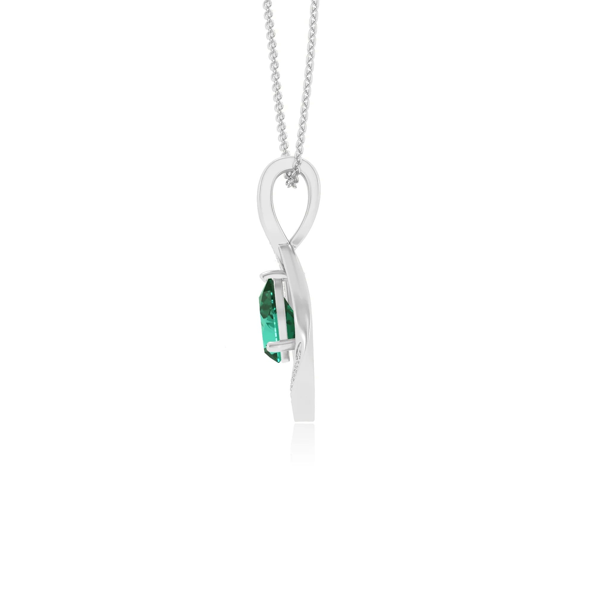 lab grown emerald pear solitaire necklaces in sterling silver