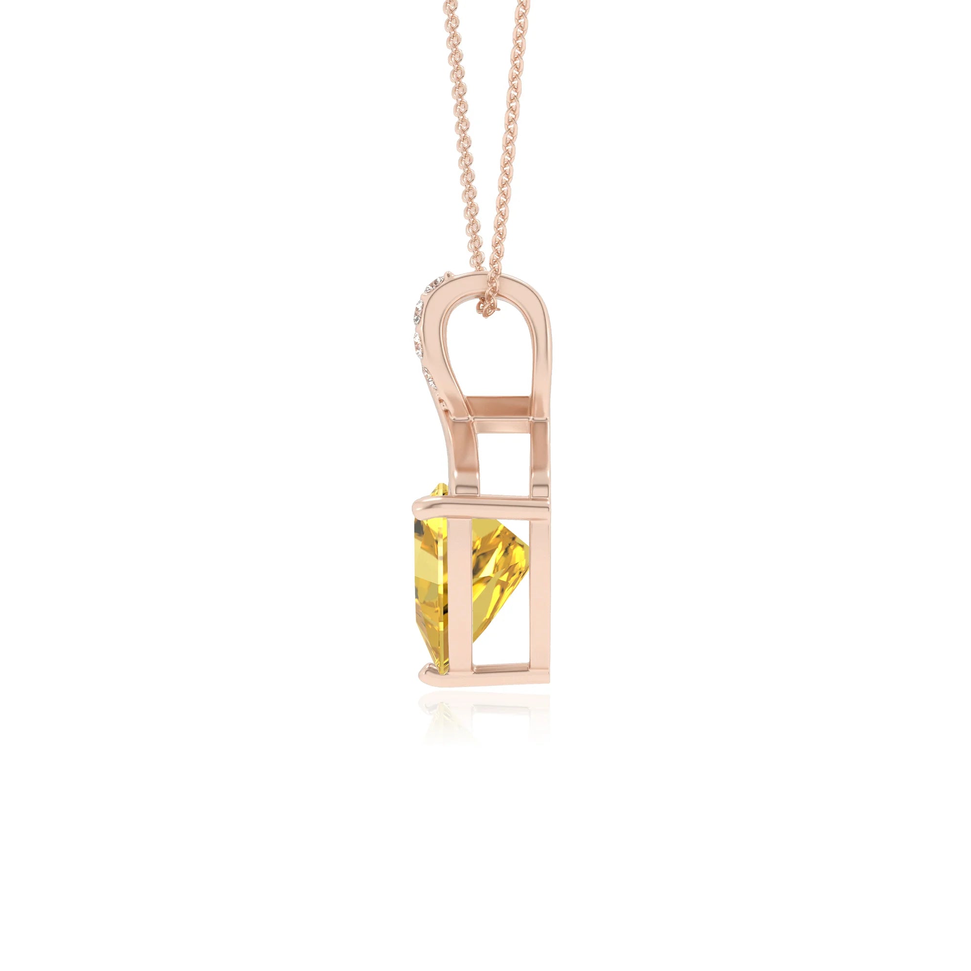 lab grown yellow-sapphire trillion solitaire necklaces in rose gold