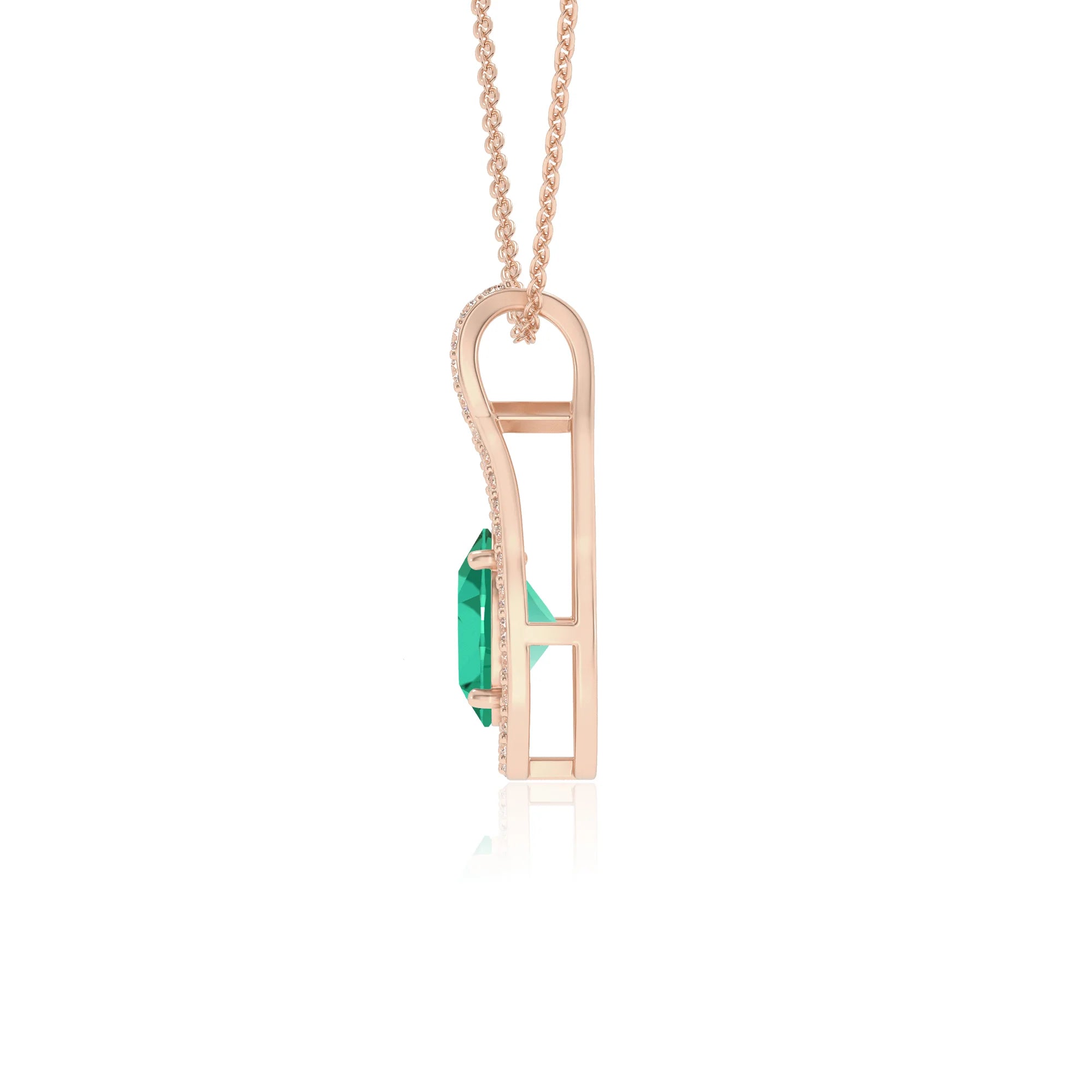 lab grown emerald oval solitaire necklaces in rose gold