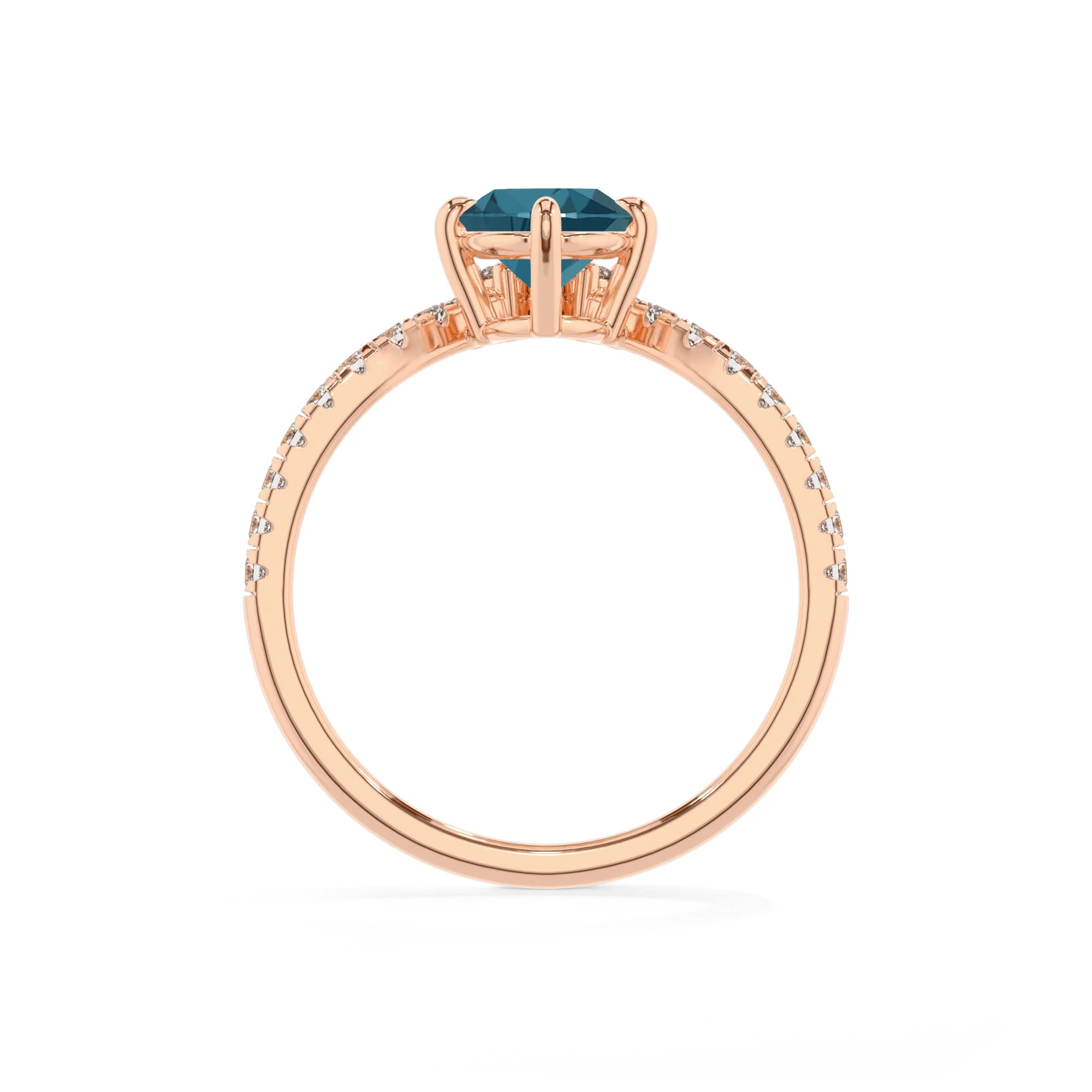 natural london-blue-topaz oval solitaire rings in rose gold
