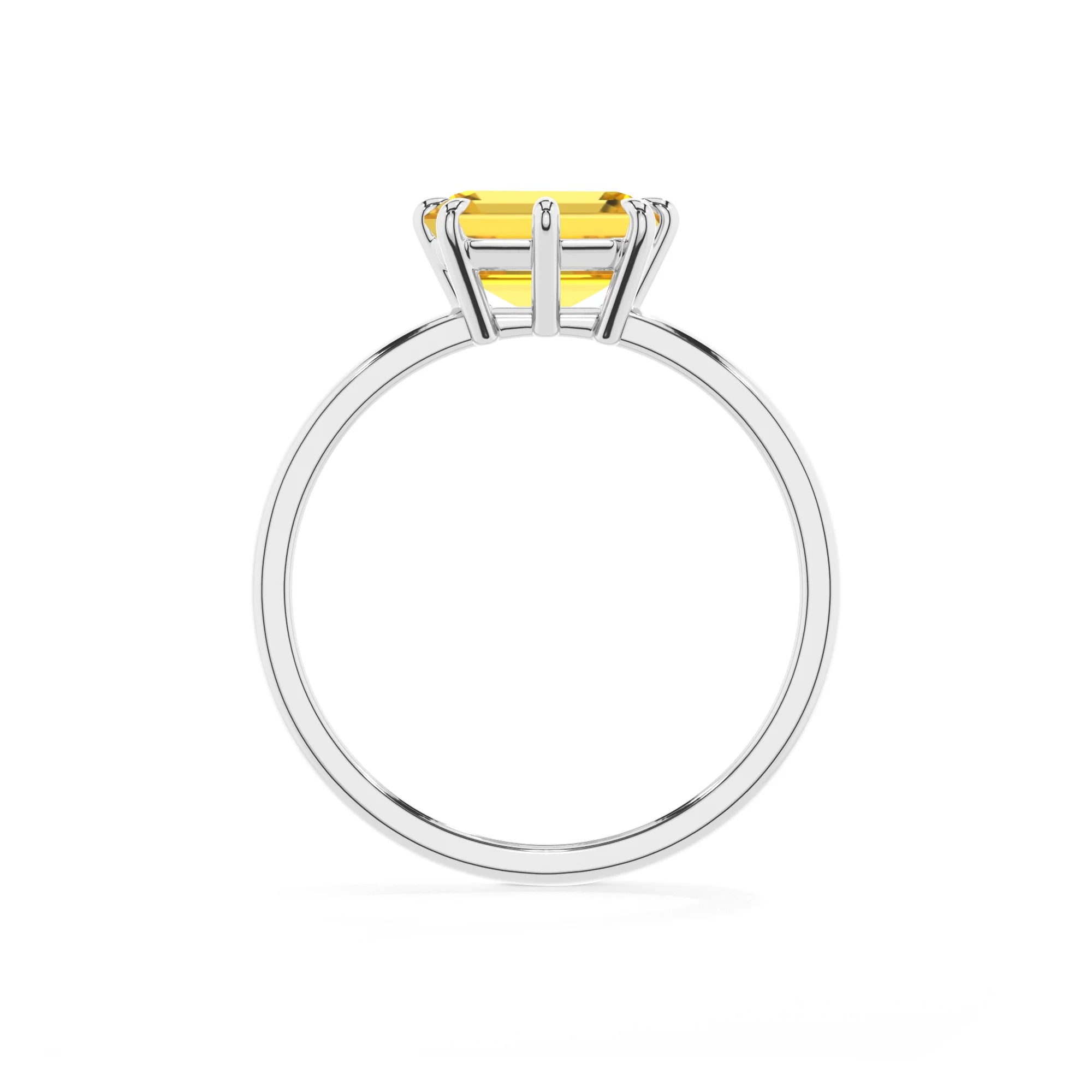 lab grown yellow-sapphire emerald cut solitaire rings in sterling silver