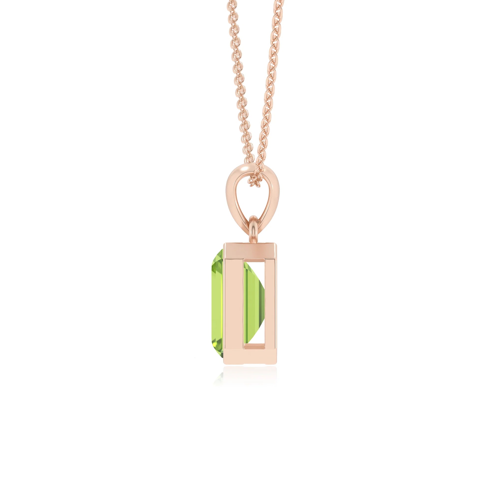natural peridot emerald cut solitaire necklaces in rose gold