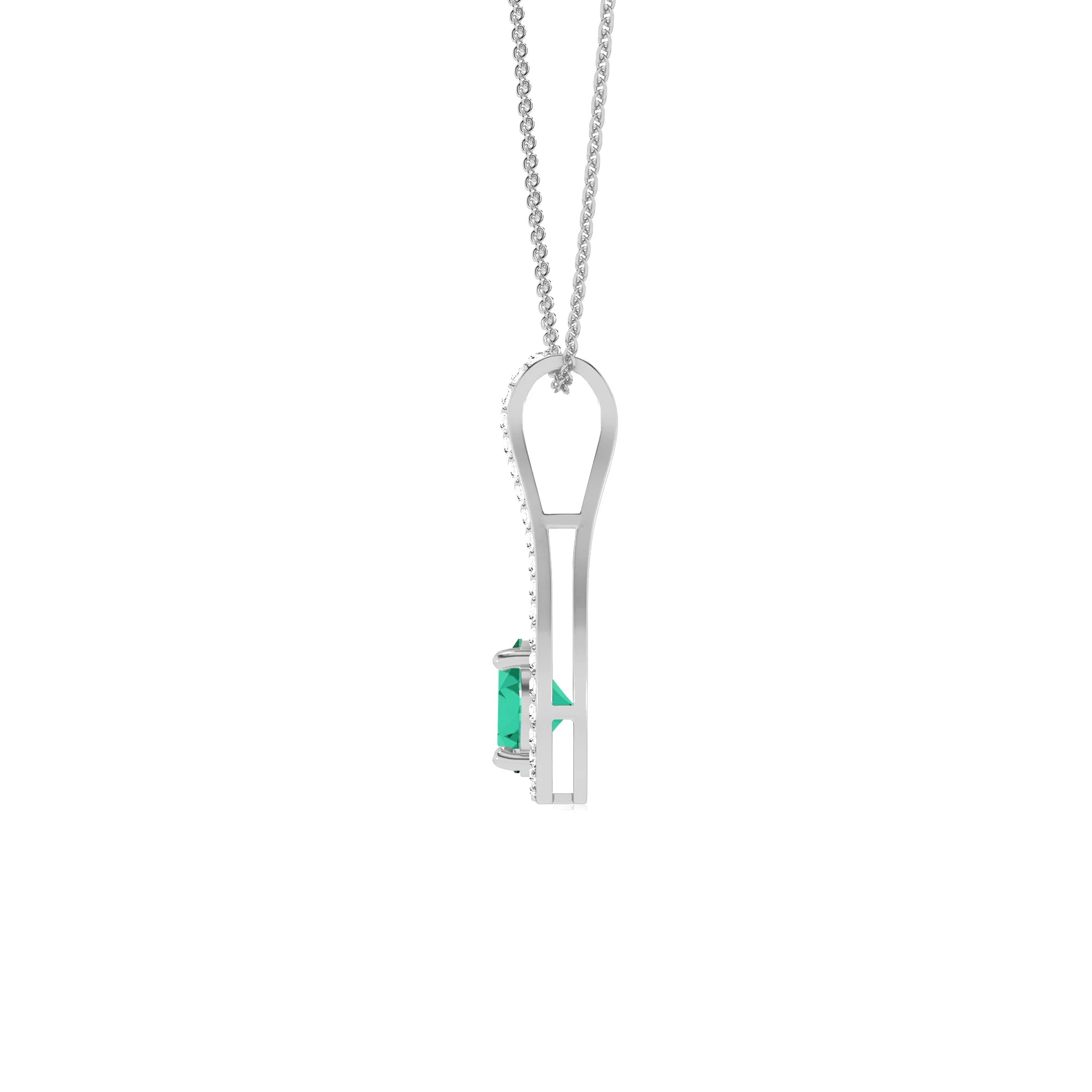lab grown emerald round solitaire v-bale necklaces in sterling silver