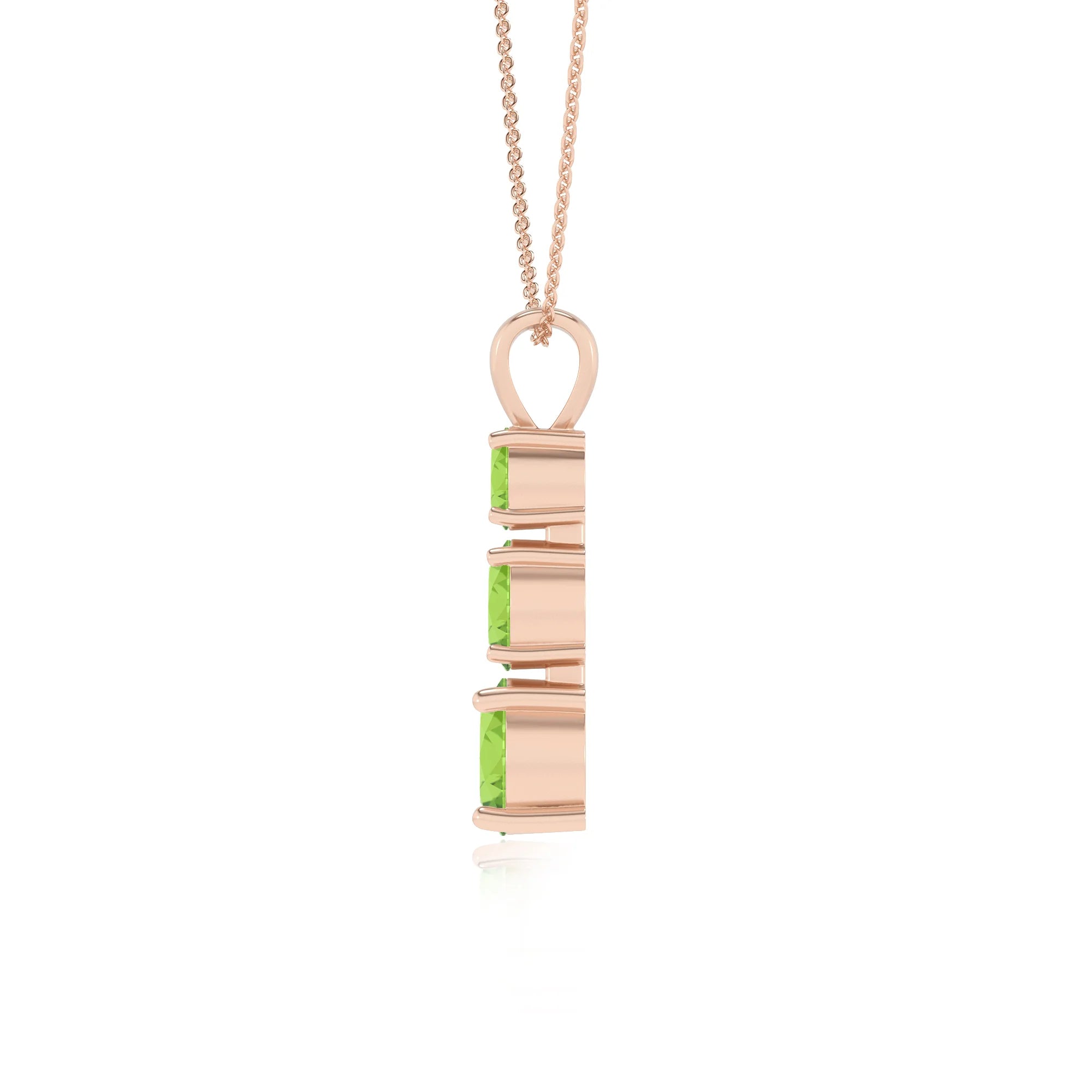 natural peridot round bar v-bale necklaces in rose gold