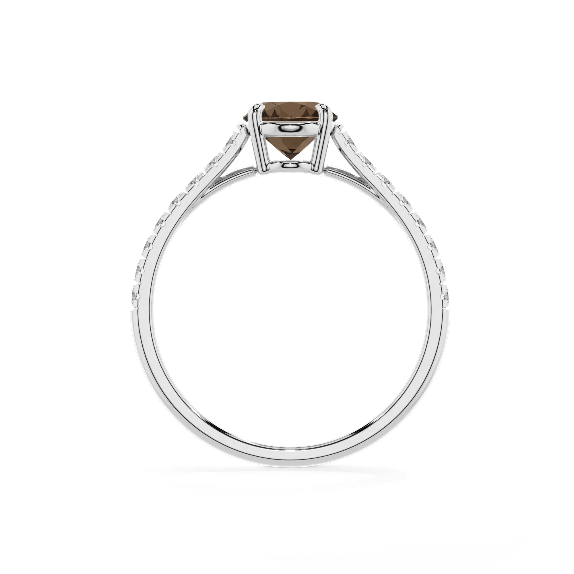 natural smoky-quartz oval half eternity solitaire engagement rings in white gold