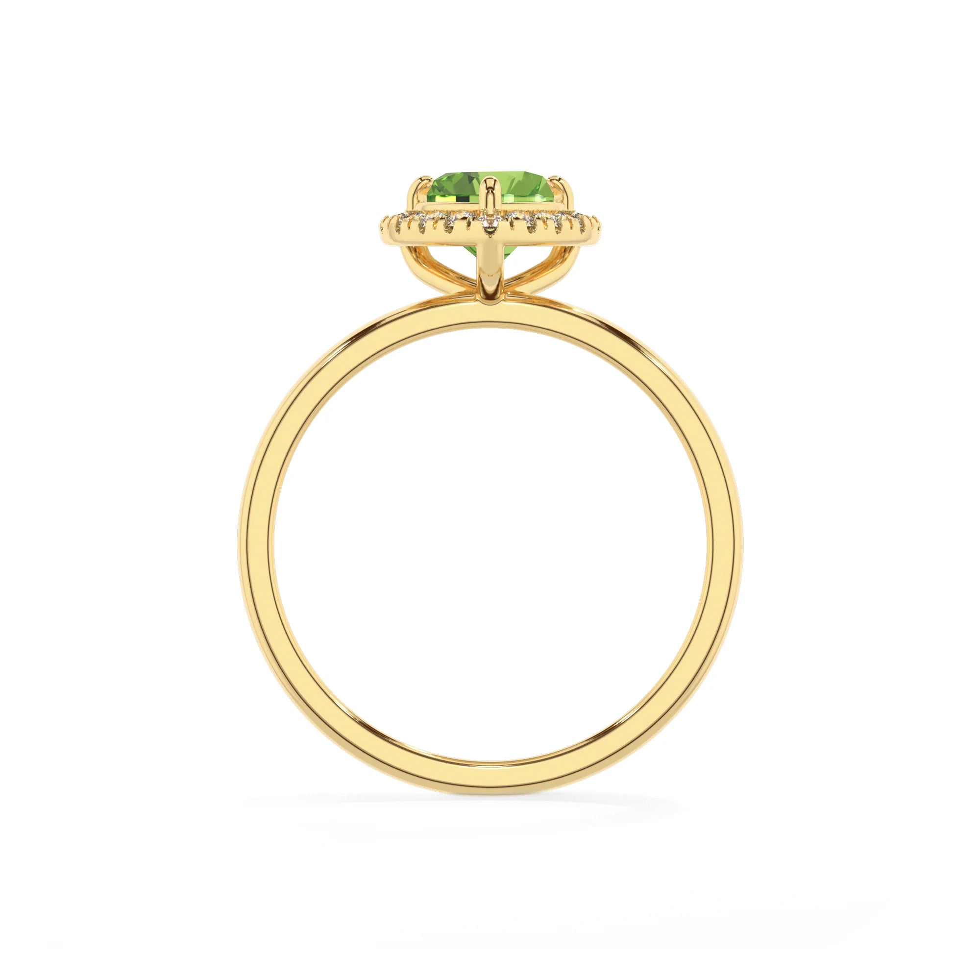 natural peridot heart solitaire rings in yellow gold