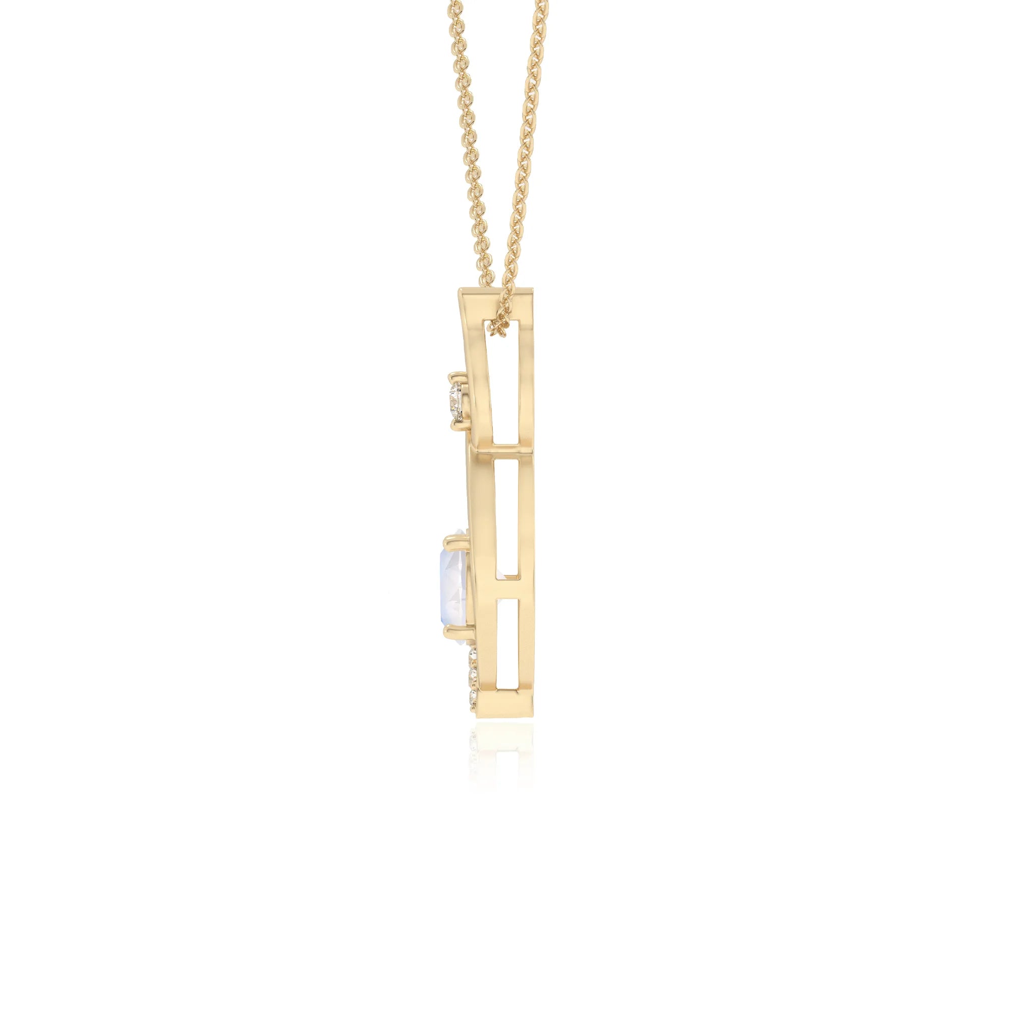 natural rainbow-moonstone round solitaire necklaces in yellow gold