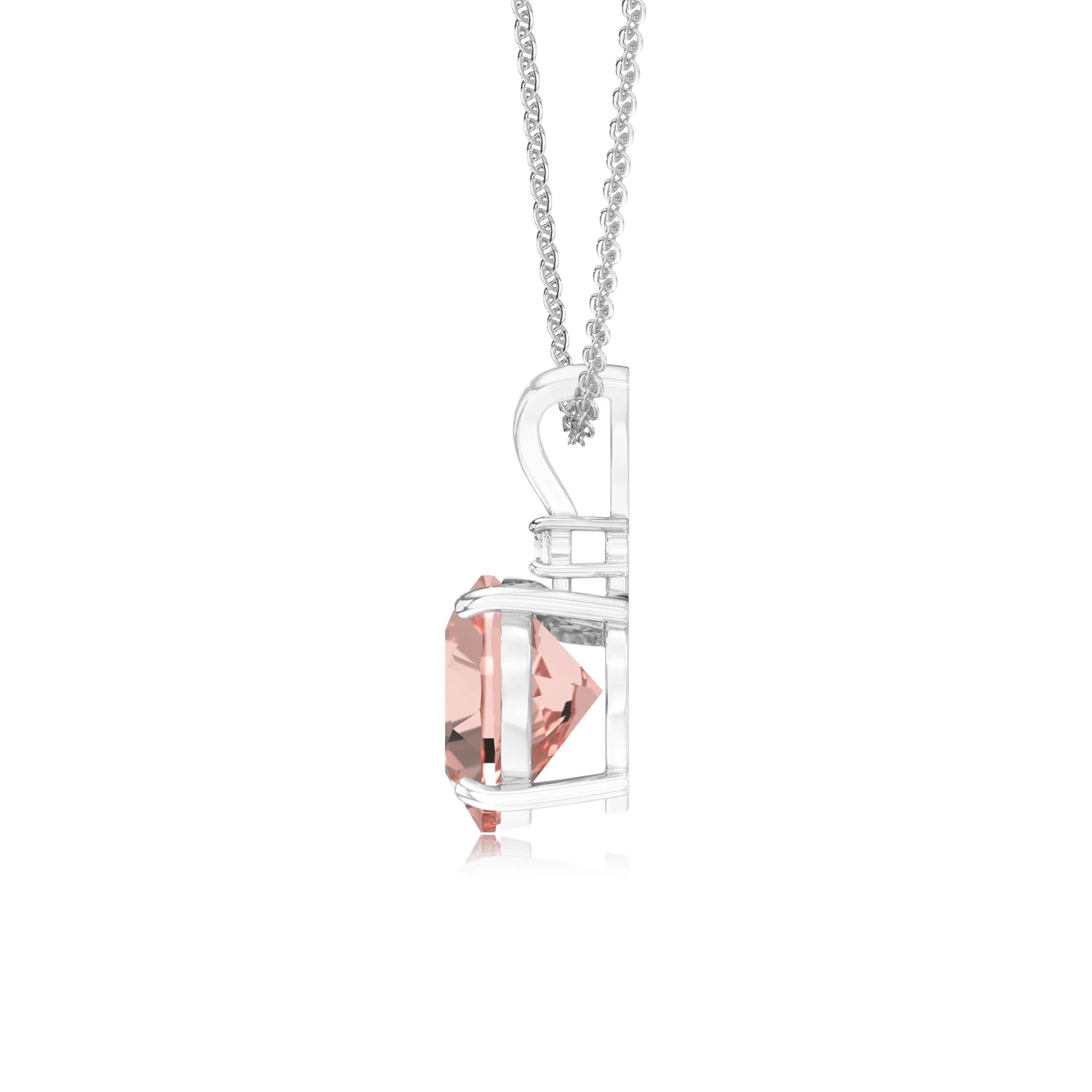 lab grown morganite heart solitaire v-bale necklaces in sterling silver