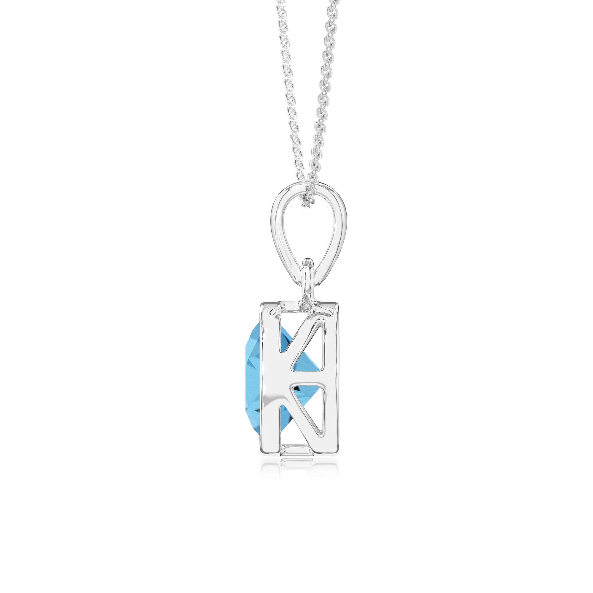 natural swiss-blue-topaz round solitaire necklaces in sterling silver