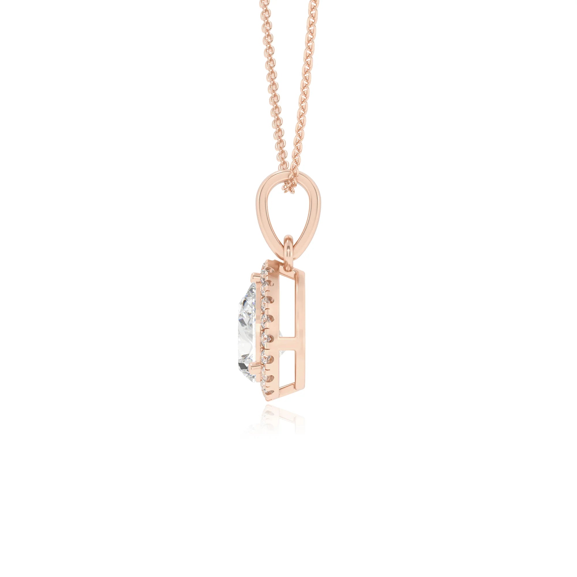 lab grown moissanite pear solitaire necklaces in rose gold