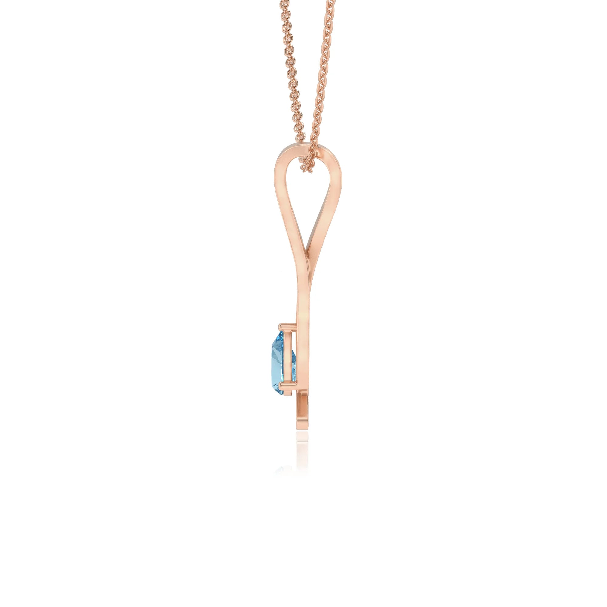 lab grown aquamarine pear solitaire necklaces in rose gold