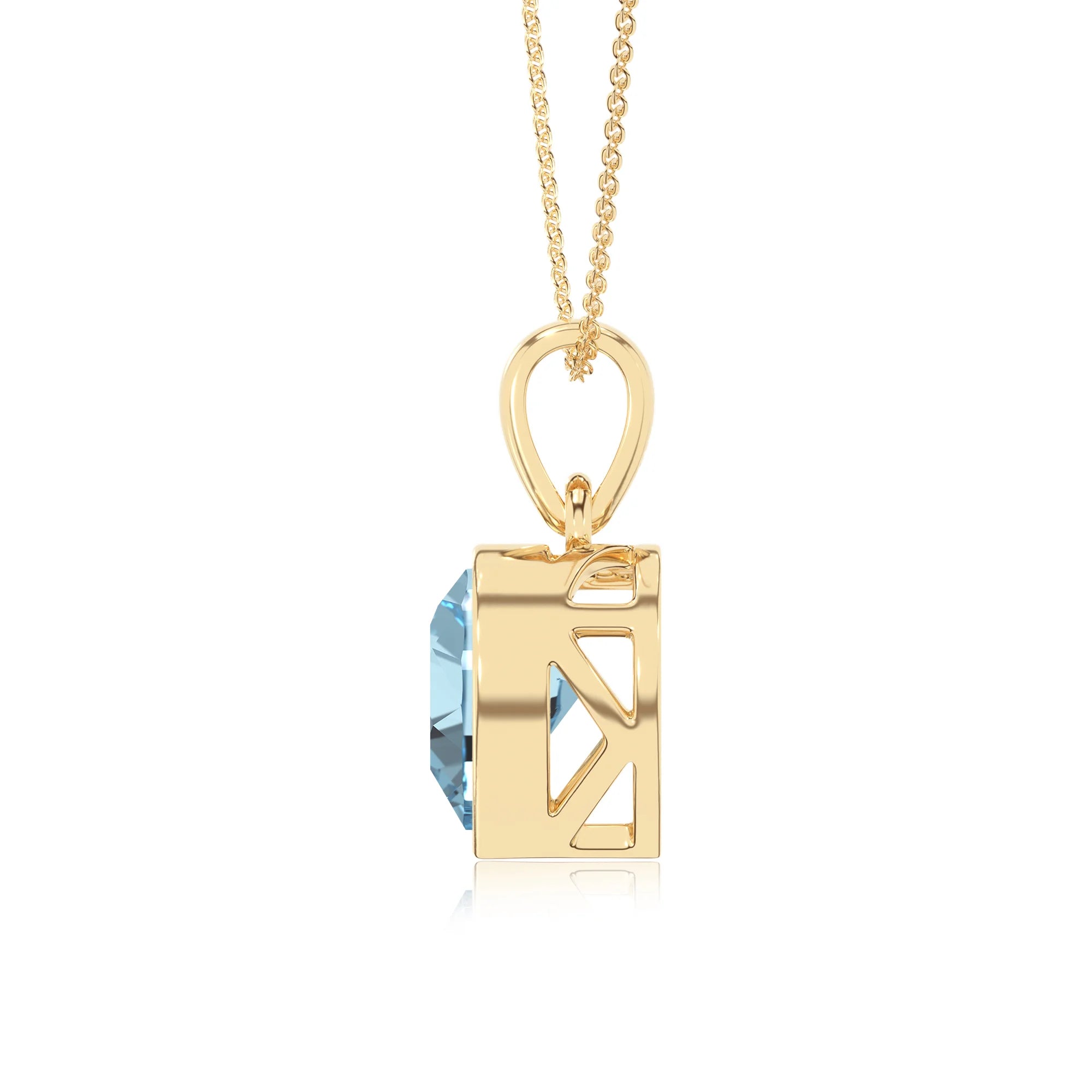 lab grown aquamarine heart solitaire necklaces in yellow gold