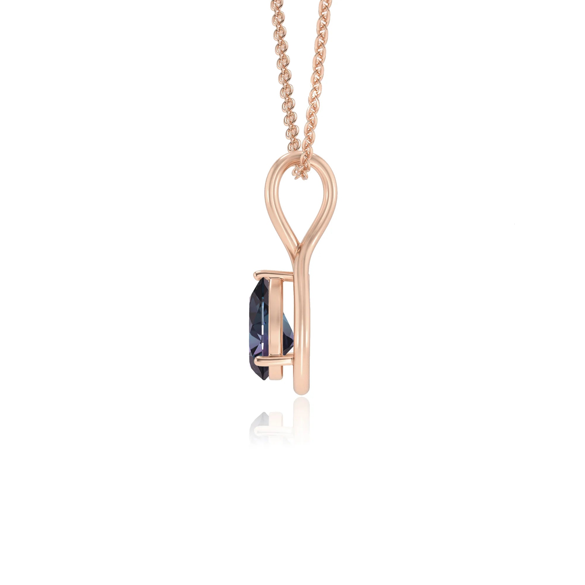 lab grown alexandrite pear solitaire necklaces in rose gold