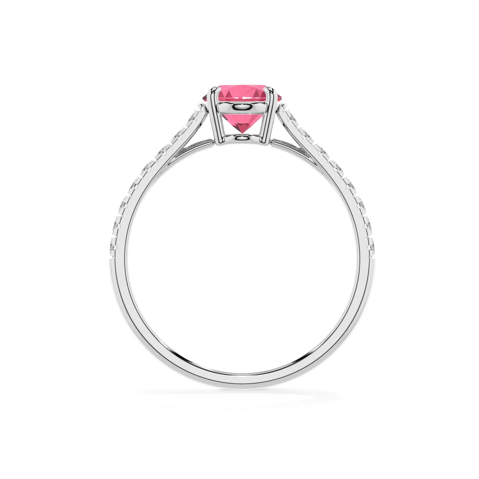 lab grown pink-tourmaline oval half eternity solitaire engagement rings in white gold