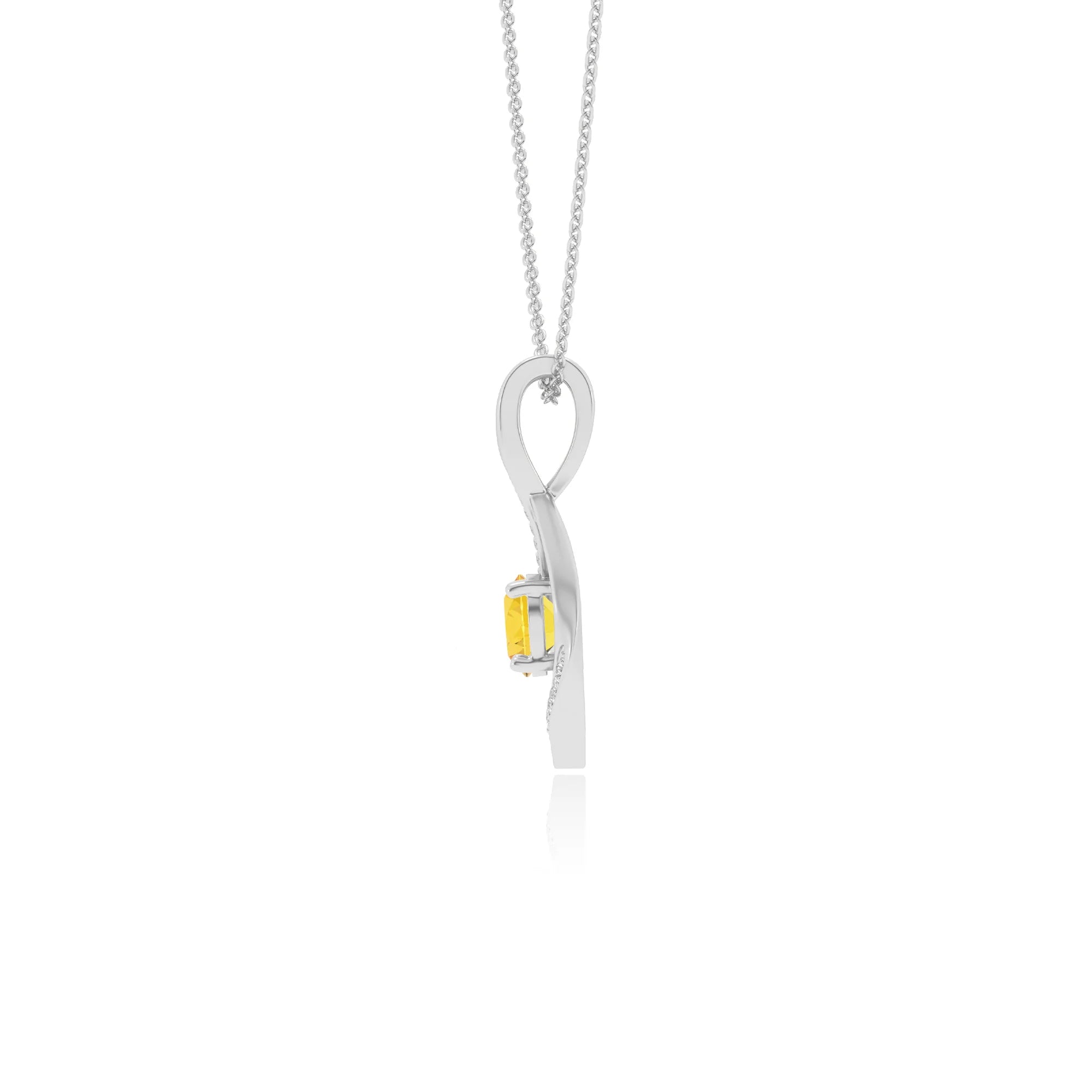 lab grown yellow-sapphire round solitaire necklaces in platinum