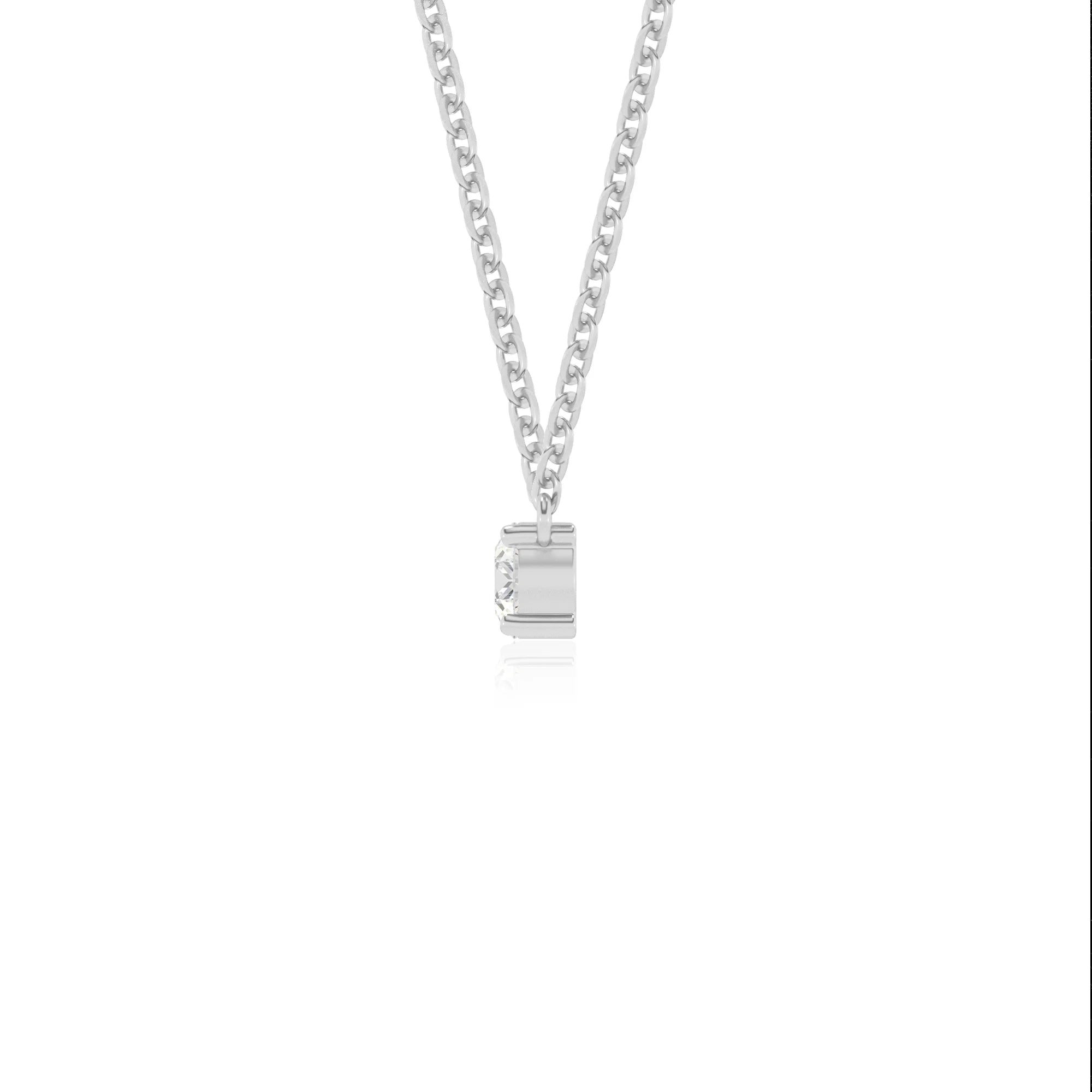 lab grown moissanite round bar v-bale necklaces in white gold